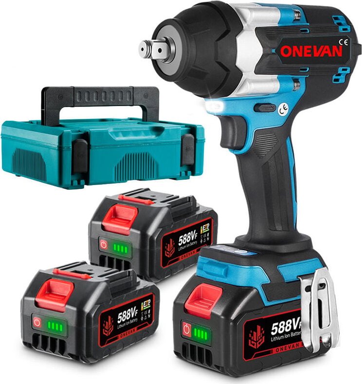 Onevan - Akku Schlagschrauber 1800NM ,3 Gänge einstellbar,1/2'Drehschlagschrauber für LKWs - mit 2 Akkus+Aufbewahrungski...