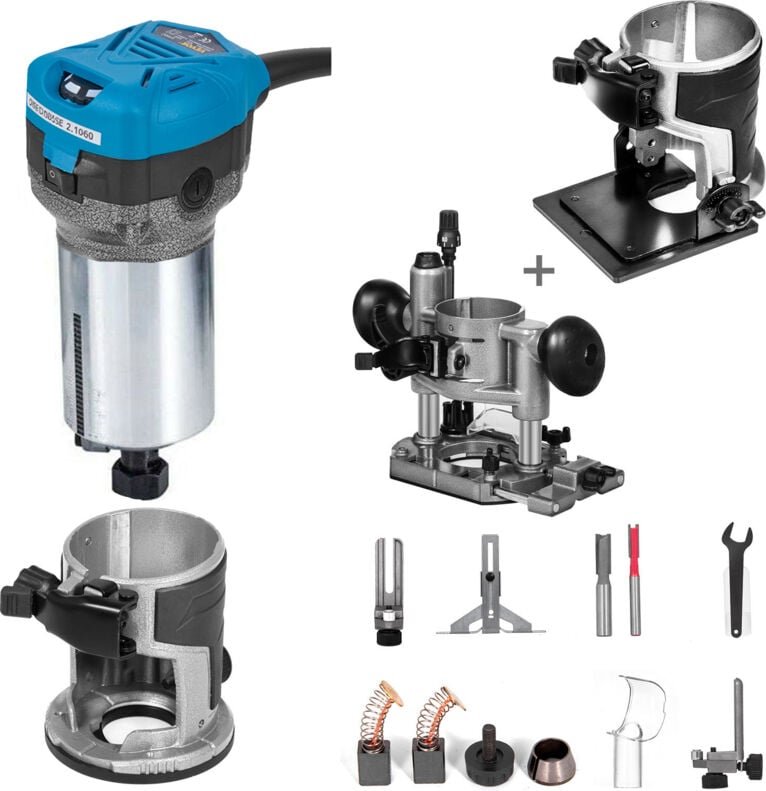 Mophorn - Soft Start Compact Router Kit, variable Geschwindigkeit 10000-30000 Rpm, 2 Basen, langlebige Plunge Basis, 710...
