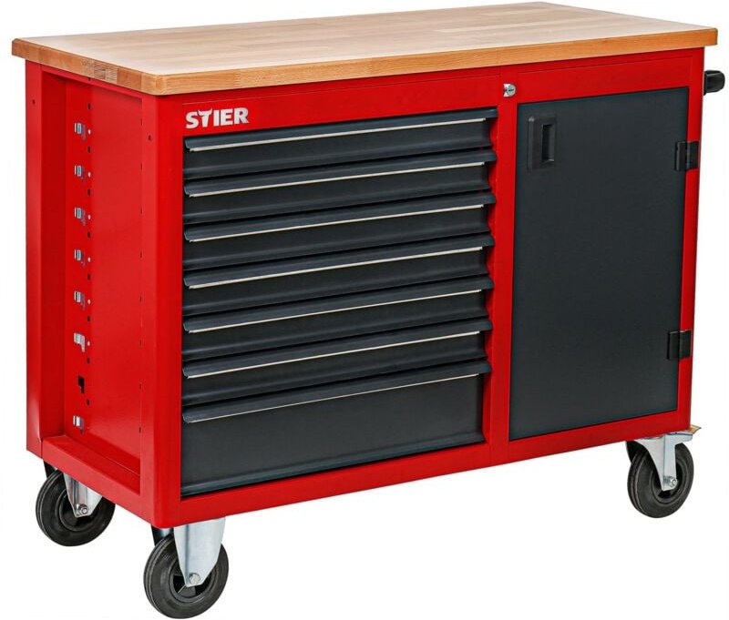 Fahrbare Werkbank, mit 7 Schubladen und Tür, 925x1120x520 mm, in Dunkelgrau - Stier