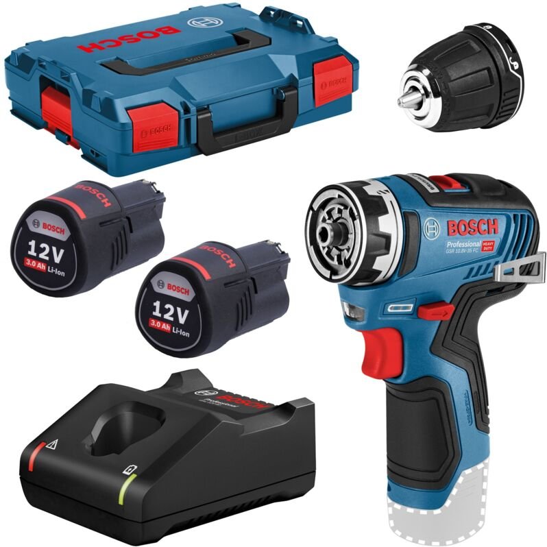 Bosch Akku-Bohrschrauber gsr 12V-35 fc 2x 3,0 Ah mit Lader & Aufsatz in l-boxx