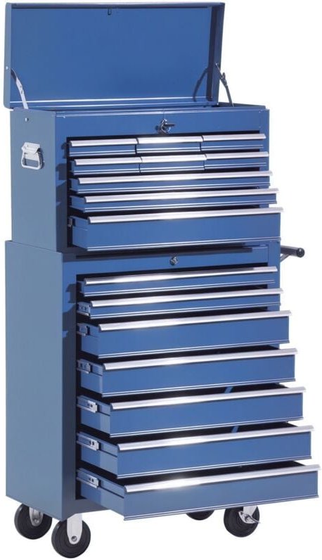 Homcom - Werkstattwagen mit Werkzeugkasten, Werkzeugwagen leer abschließbar mit Schubladen, Werkzeugfach, Schlüssel und ...