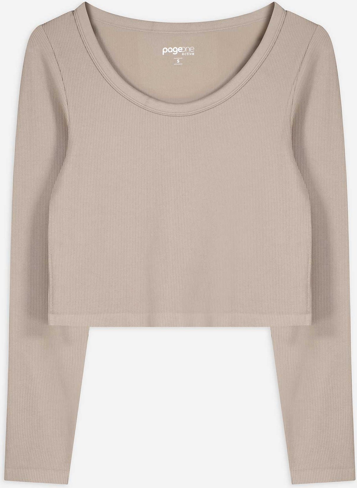 Cropped Shirt - Rippenstruktur - beige