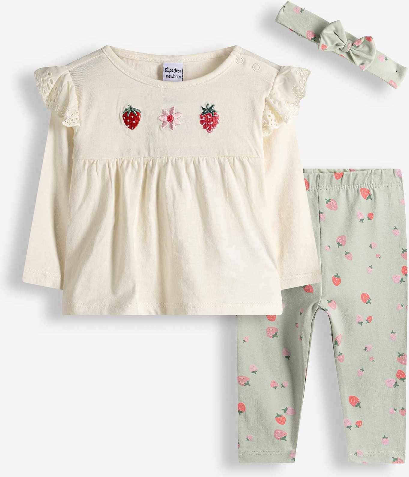 Set aus Langarmshirt und Leggings - Stickereien - weiß