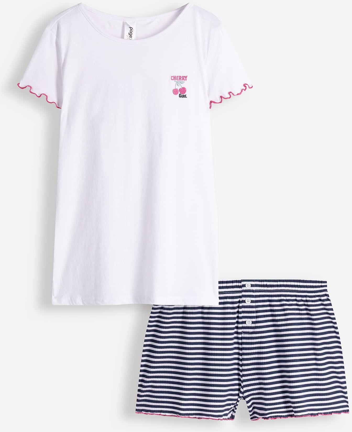 Pyjama Set aus Shirt und Shorts - Allover-Muster - weiß