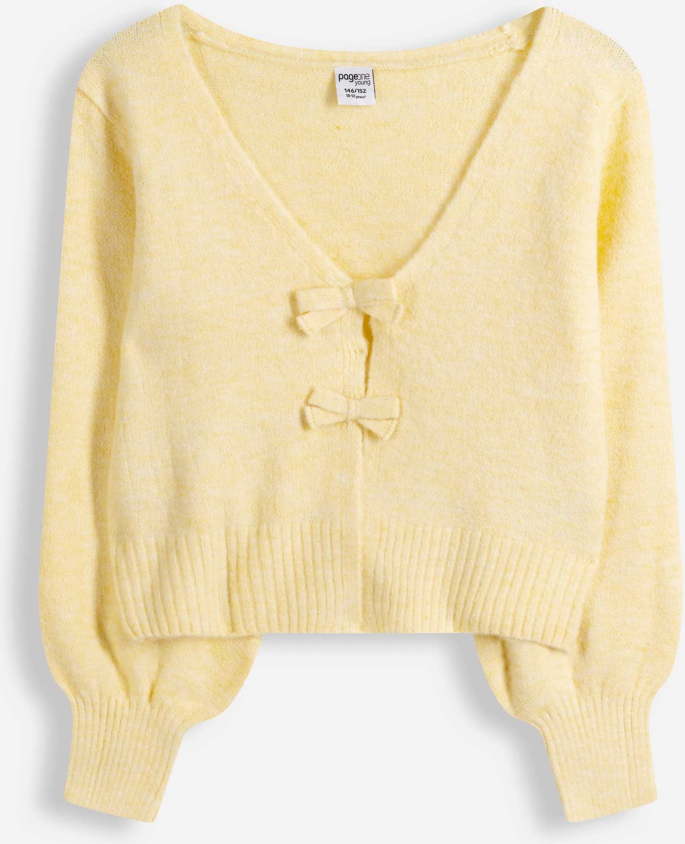 Strickpullover - Schleifenapplikation - hellgelb