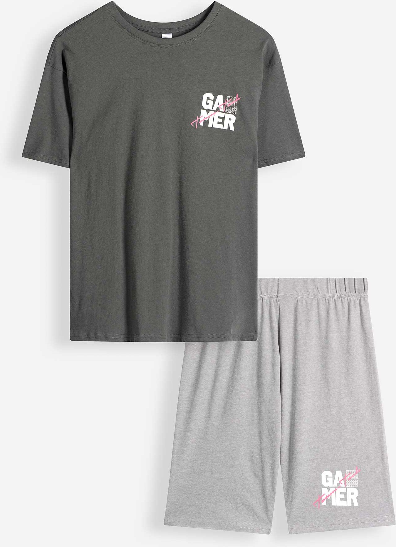 Pyjama Set aus Shirt und Shorts - Mustermix - bronzefarben