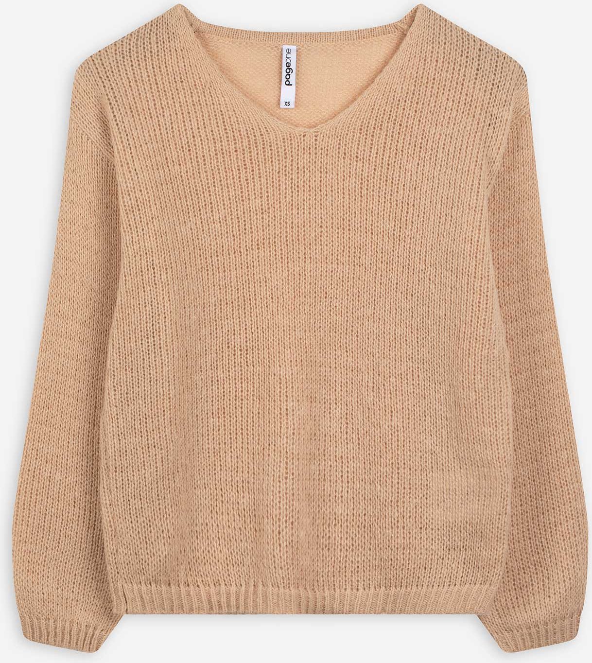 Strickpullover - V-Ausschnitt - beige