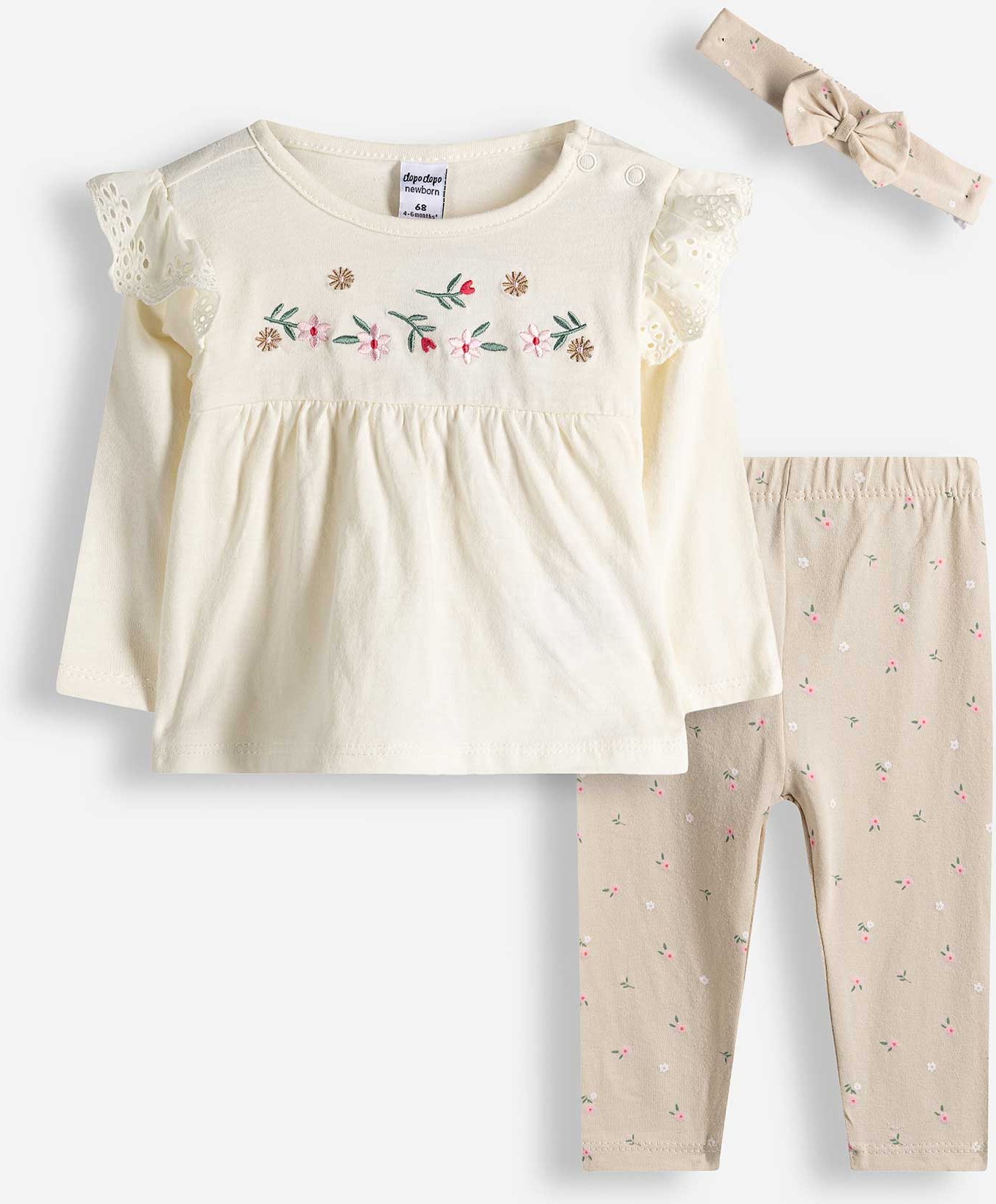 Set aus Langarmshirt und Leggings - Stickereien - weiß