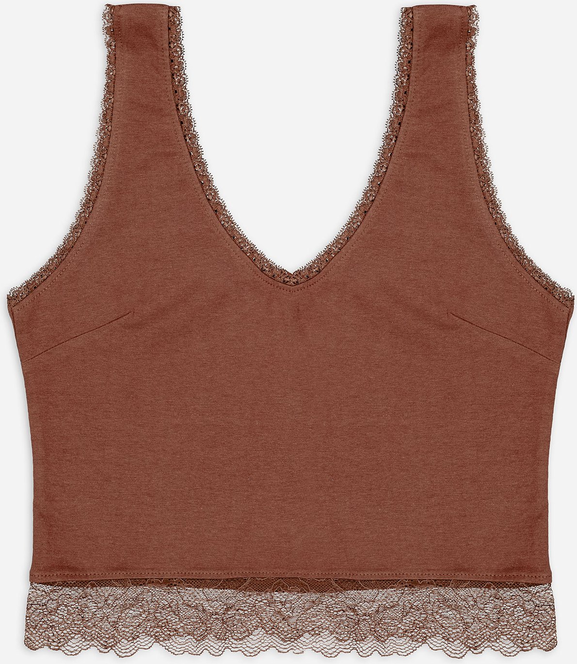 Cropped Top - Spitzenbesatz - hellbraun