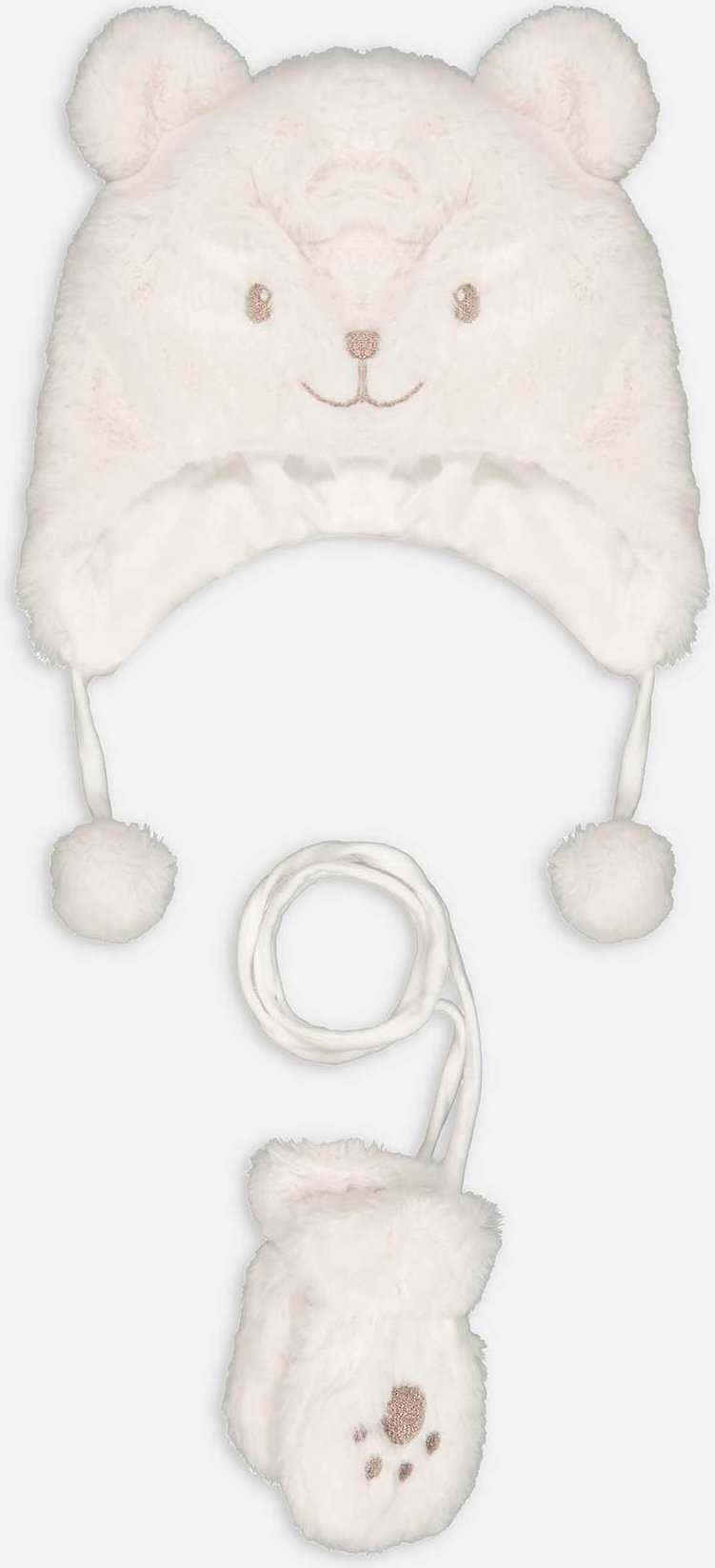 Set aus Mütze und Handschuhe - Plüsch - weiß