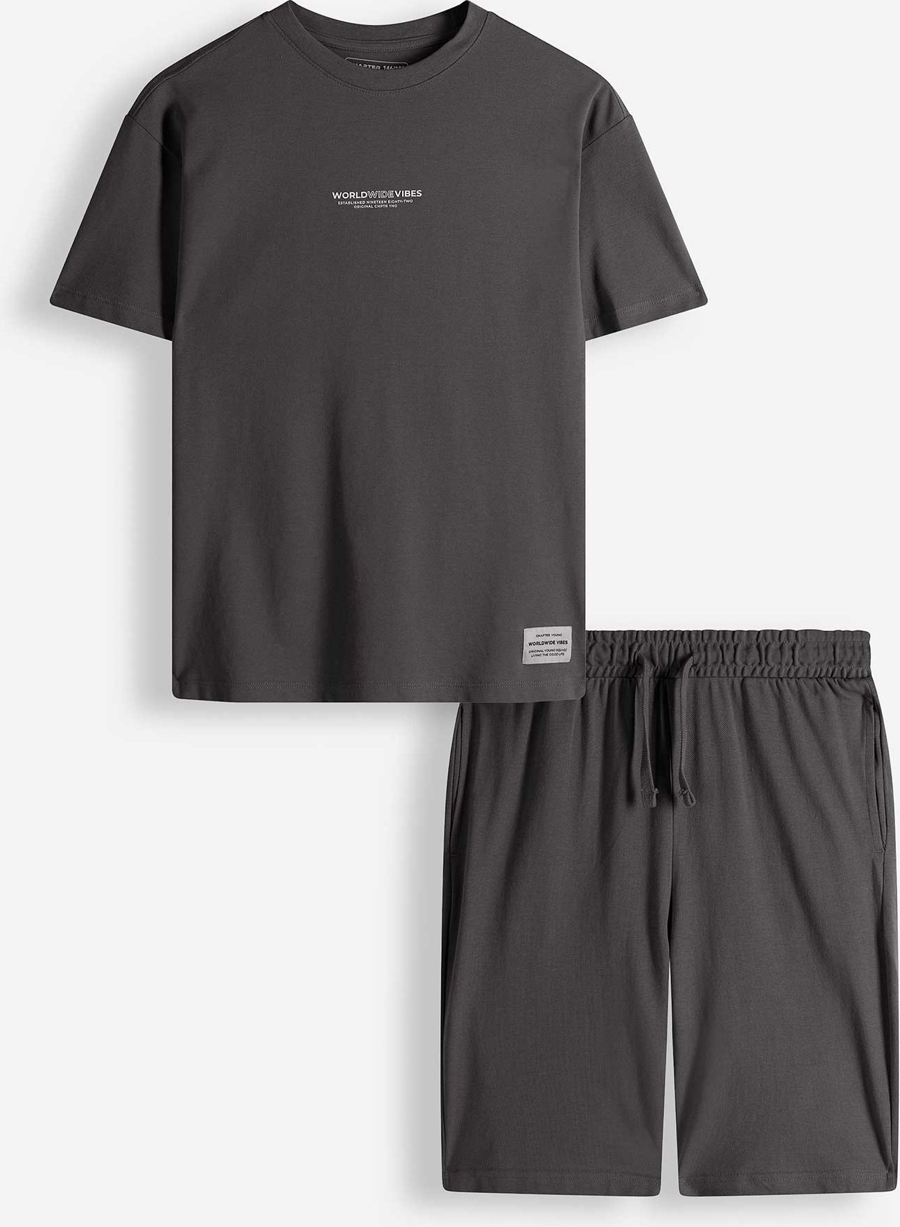 Thumbnail - Set aus T-Shirt und Hose - Piqué - dunkelgrau