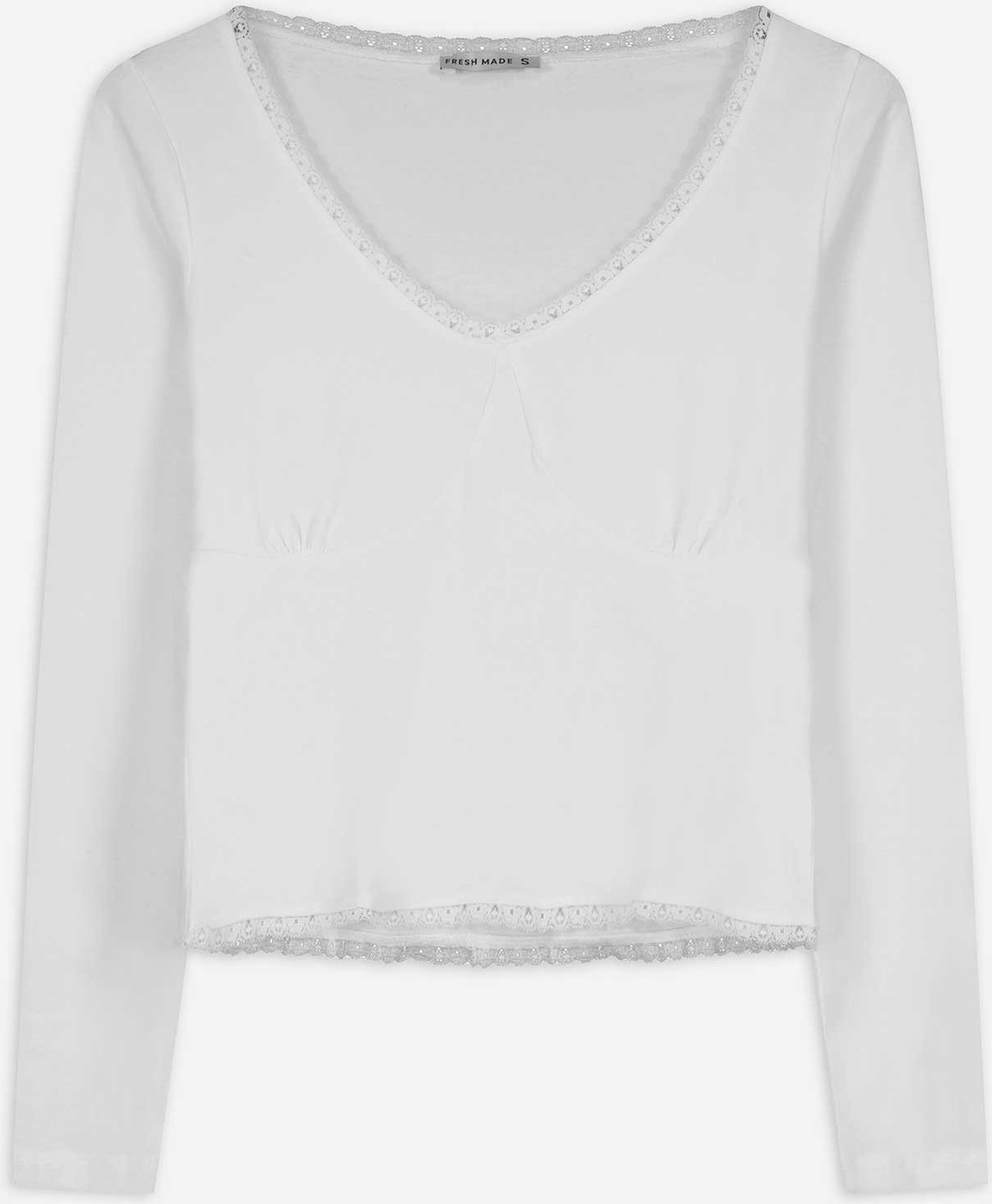 Langarmshirt - Spitzenbesatz - weiß