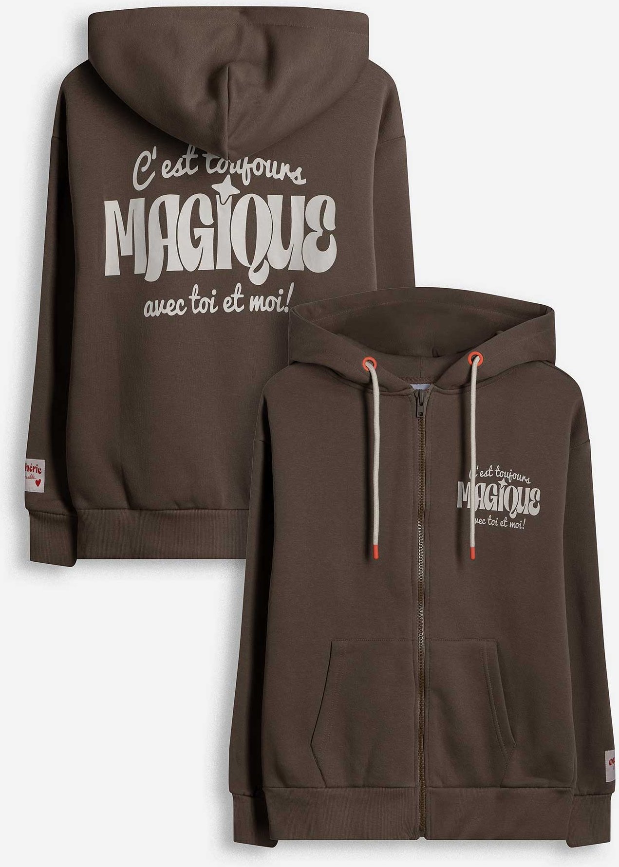 Sweatjacke - Print - hellbraun