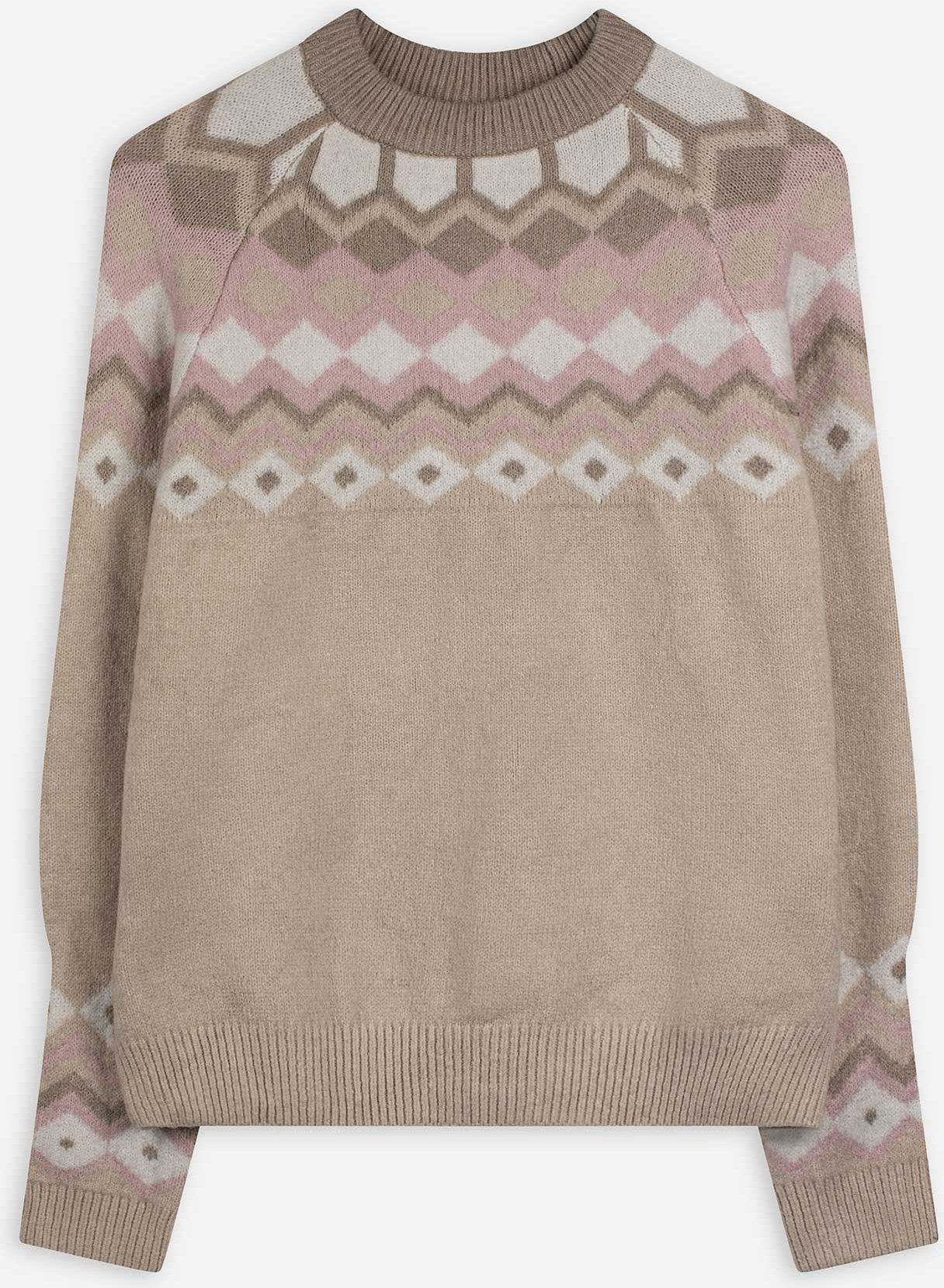 Strickpullover - Karomuster - beige