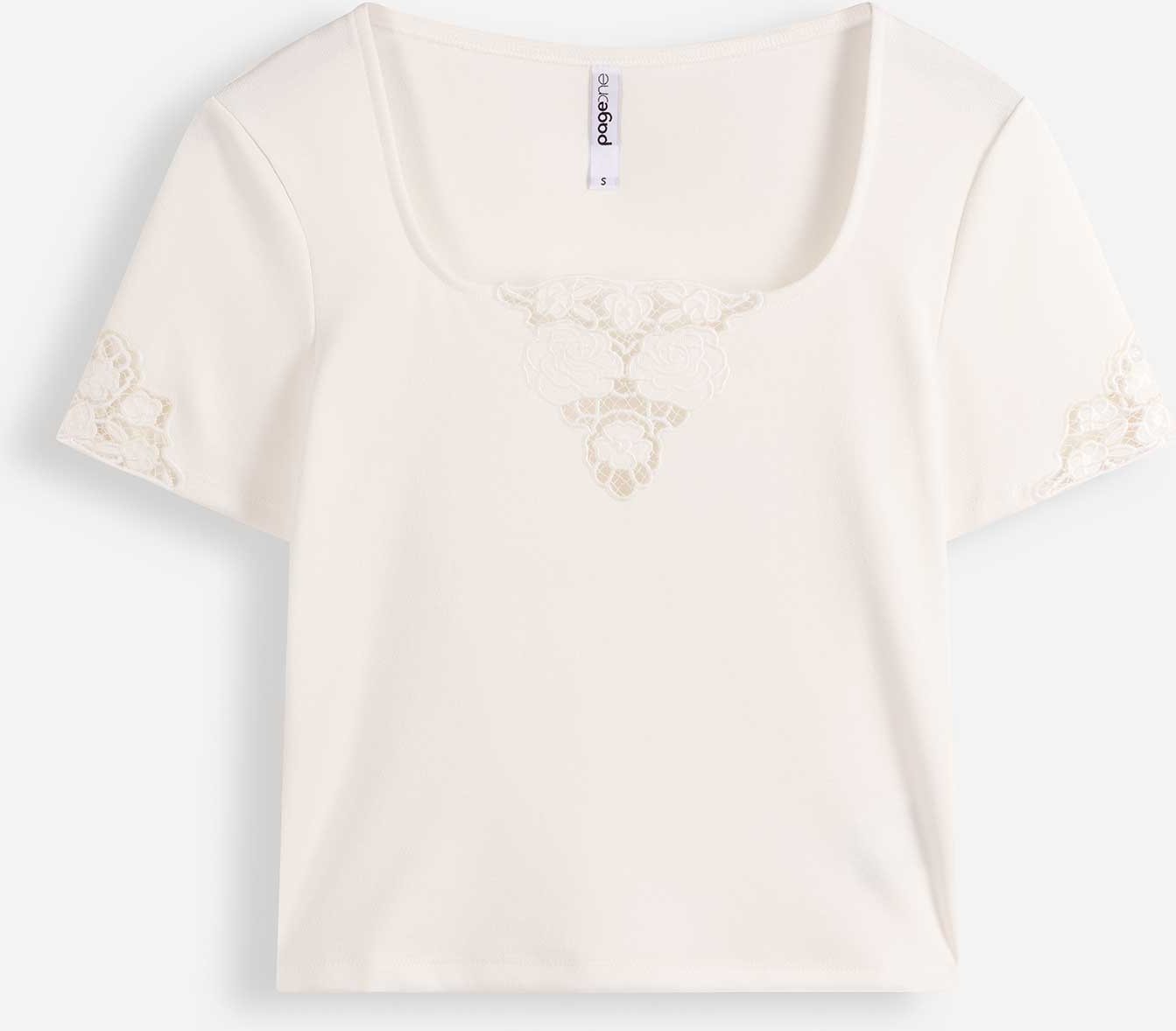 T-Shirt - Spitzenbesatz - weiß