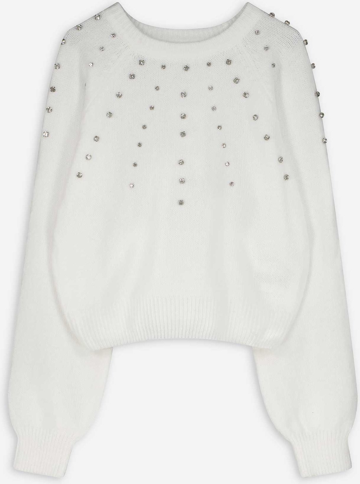 Strickpullover - Ziersteine - weiß