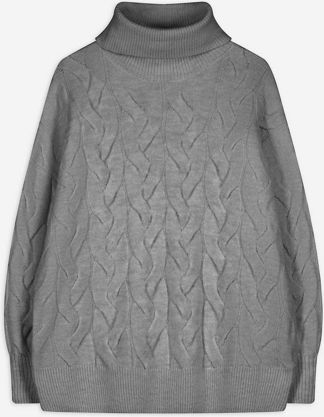 Longpullover - Rollkragen - grau