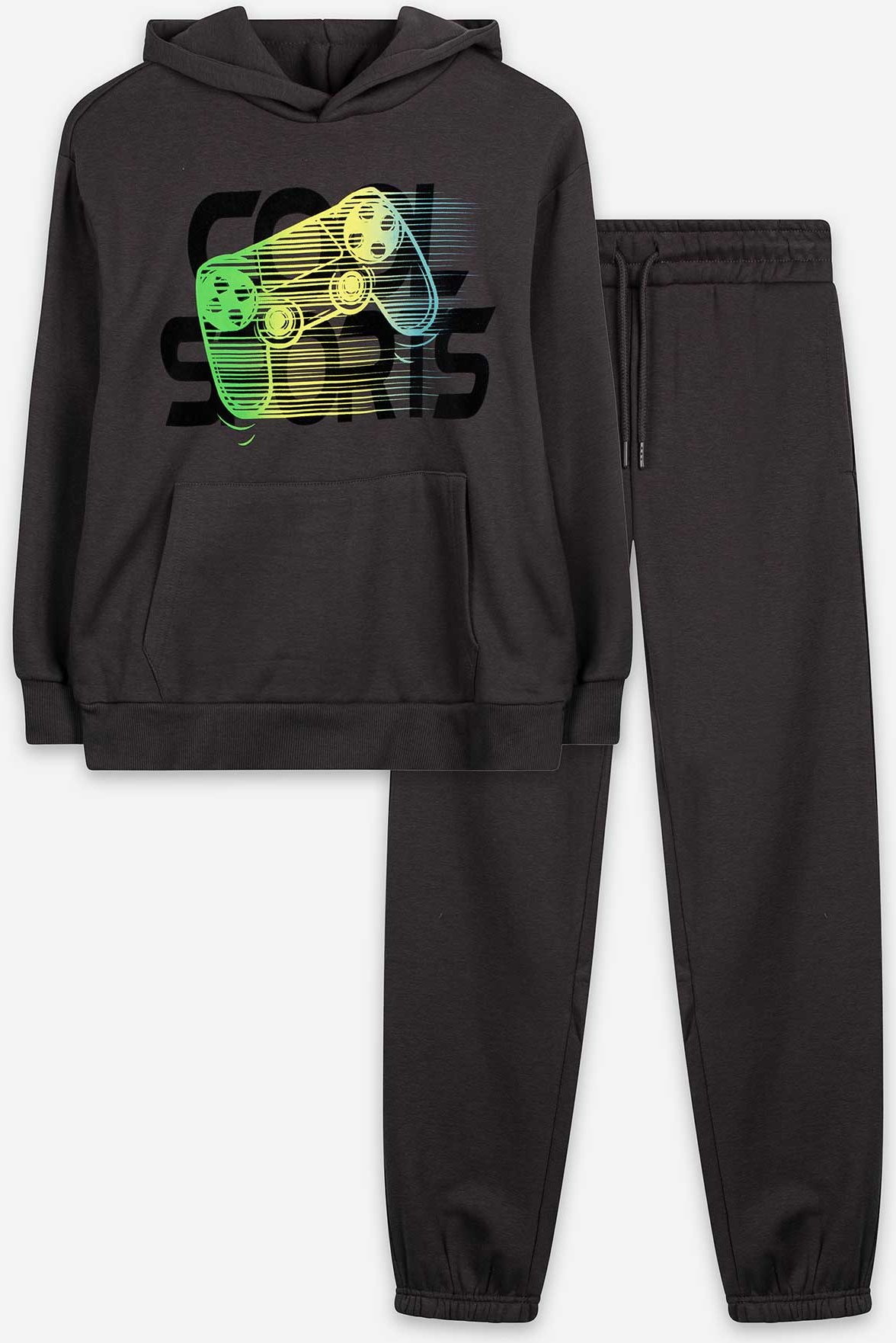 Set aus Kapuzenpullover und Hose - einfarbig - dunkelgrau