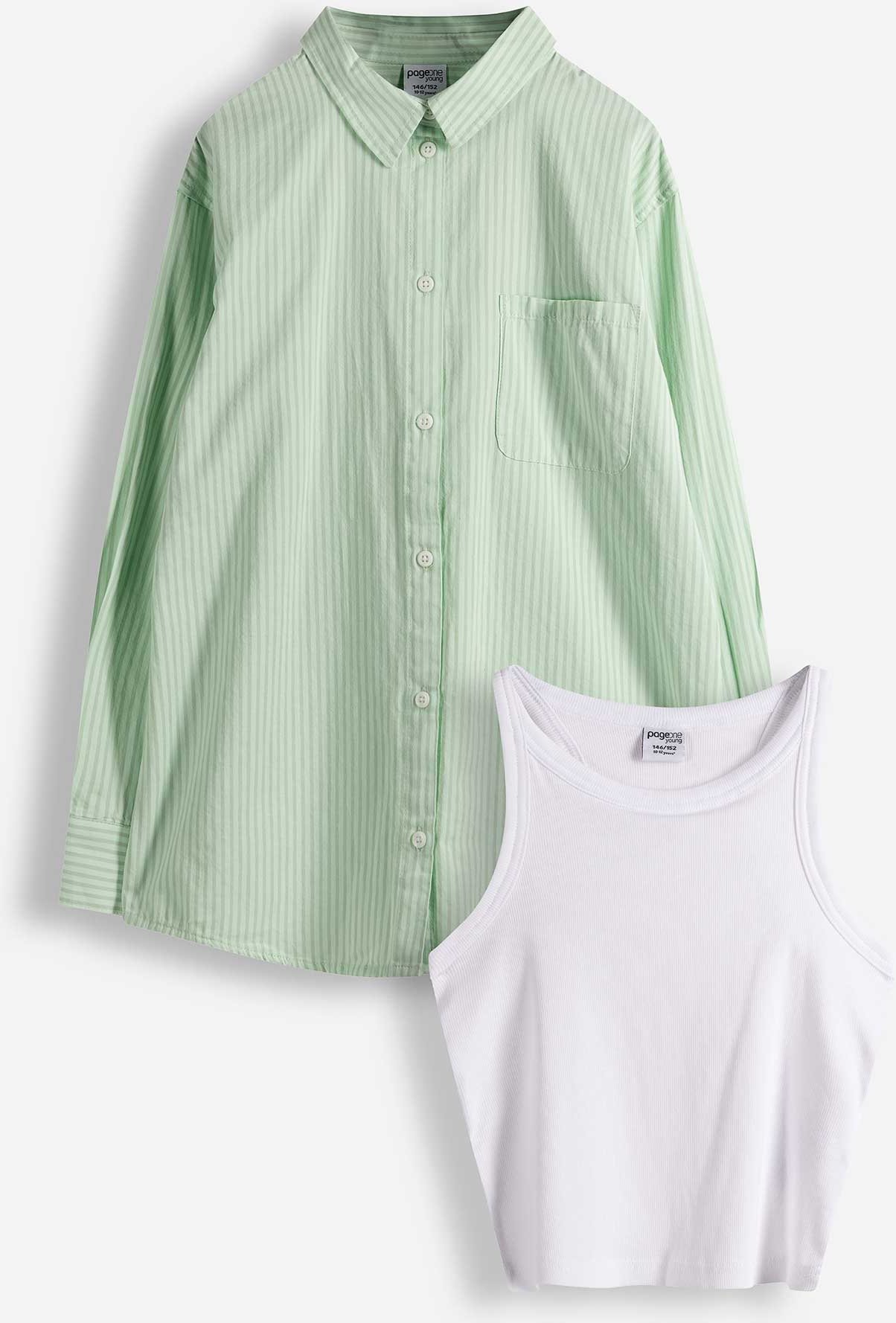 Set aus Top und Bluse - Twill - hellgrün