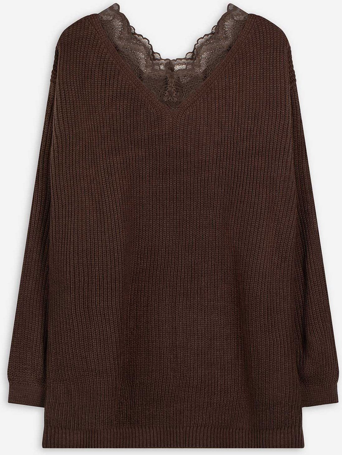 Pullover - Spitzenbesatz - dunkelbraun