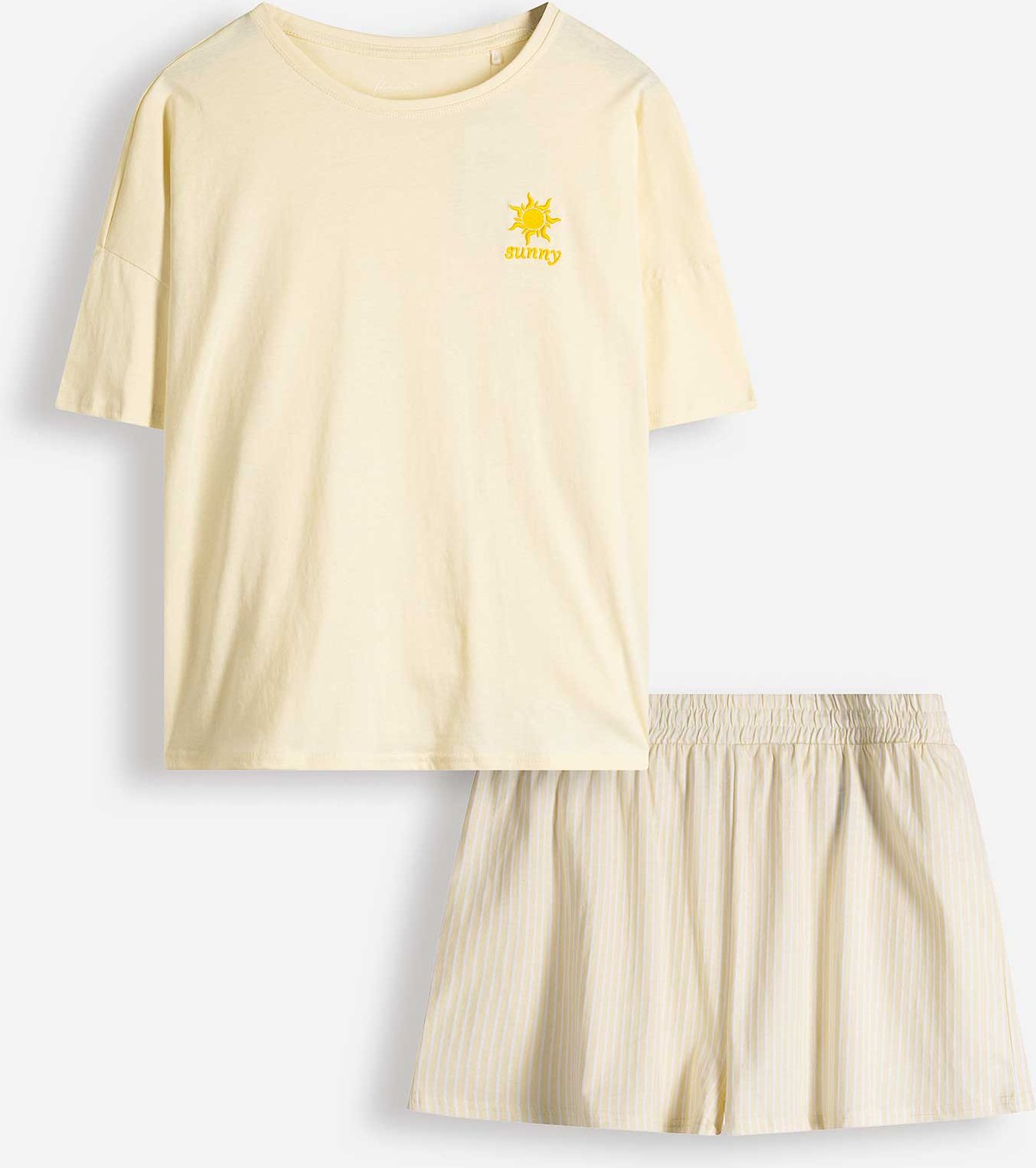 Pyjama Set aus Shirt und Shorts - Mustermix - hellgelb