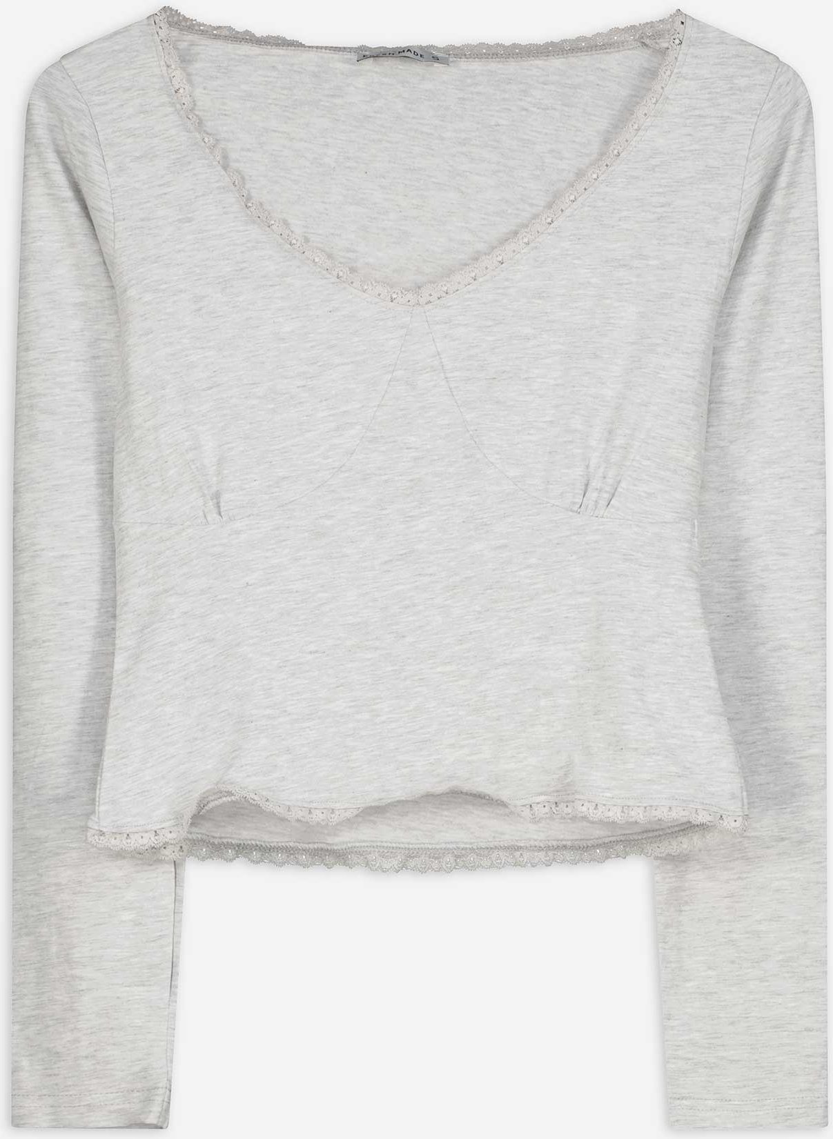 Langarmshirt - Spitzenbesatz - grau