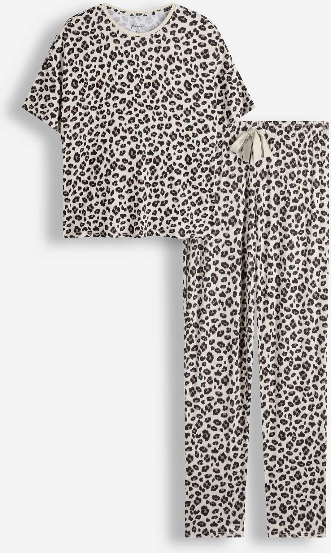 Pyjama Set aus Shirt und Hose - Leopardenmuster - weiß