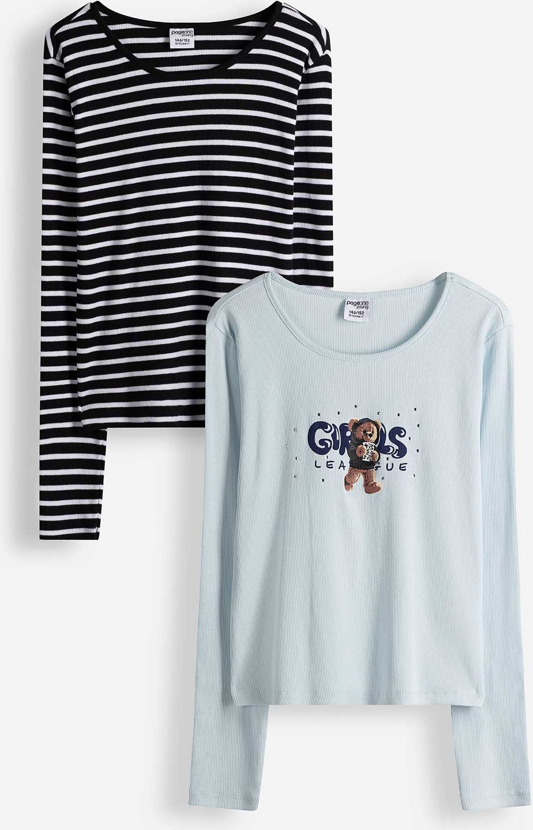 Langarmshirt - 2er-Pack - hellblau