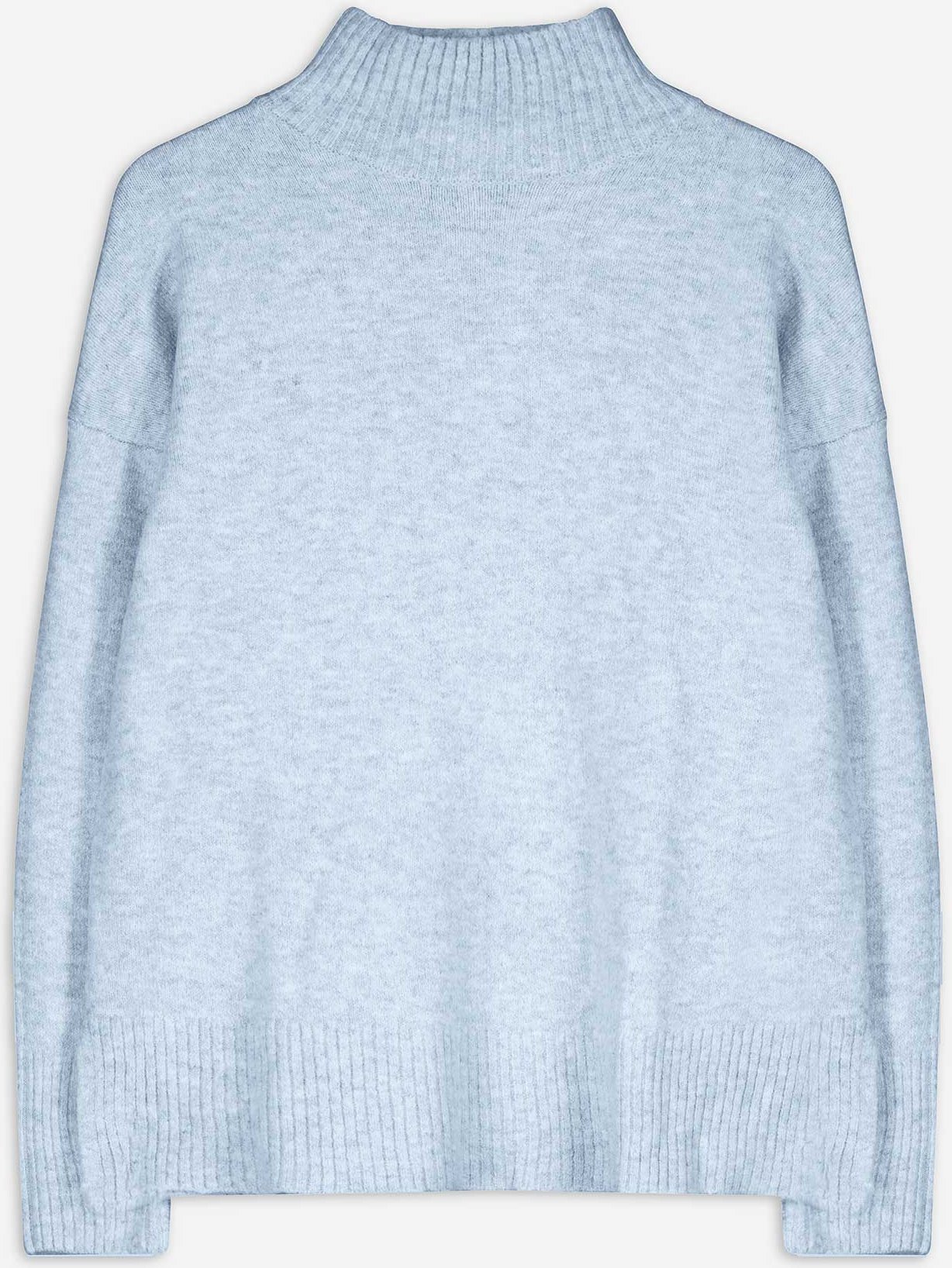 Strickpullover - Mockneck - hellblau