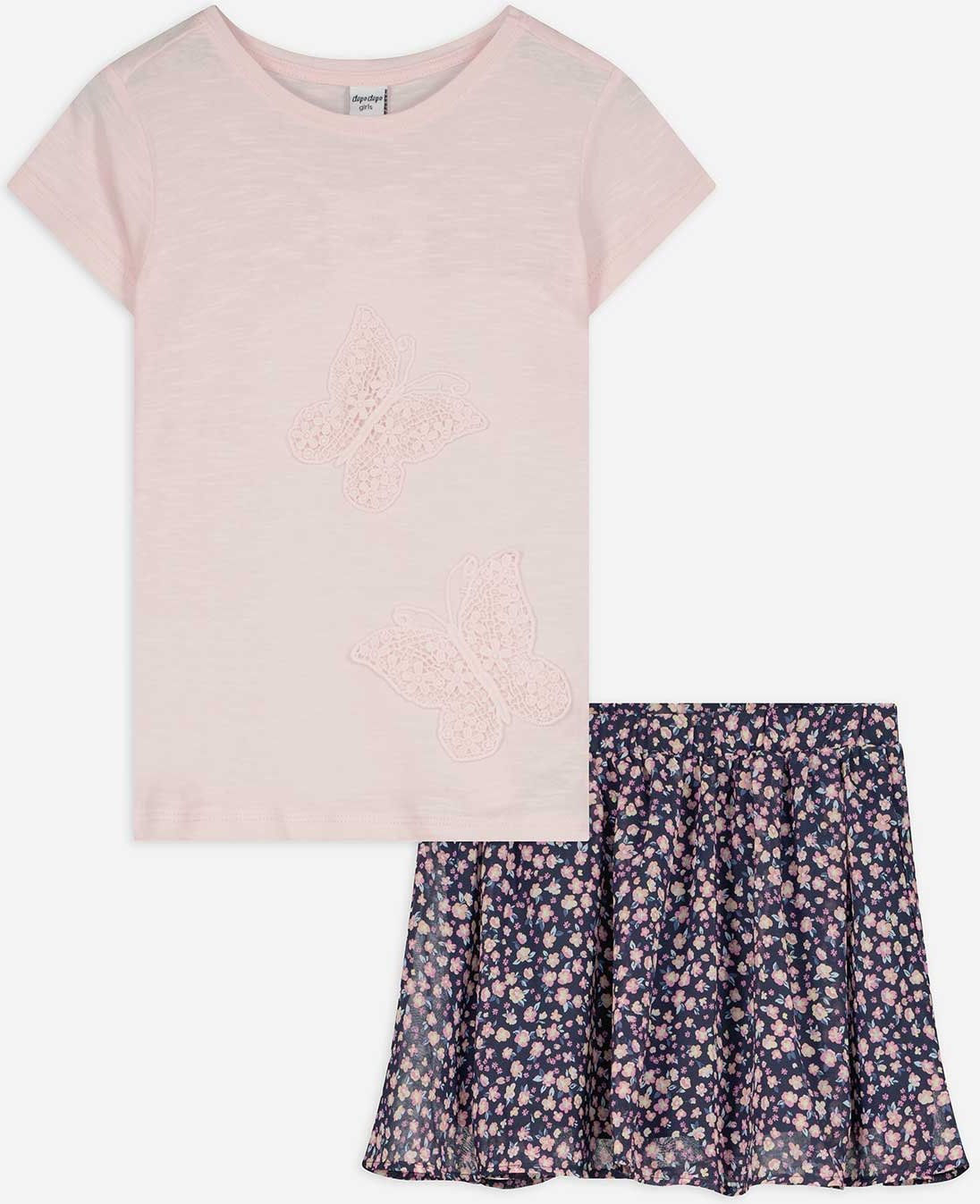 Set aus Shirt und Rock - Applikation - rosa