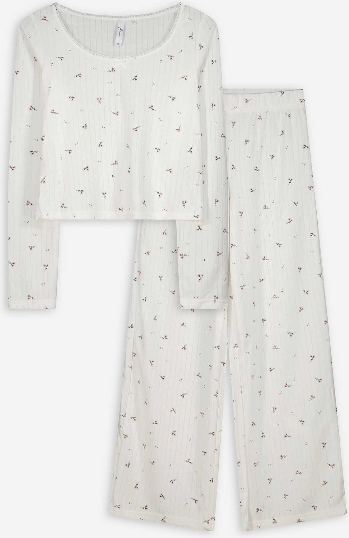 Thumbnail - Pyjama Set aus Shirt und Hose - Strukturiertes Material - weiß