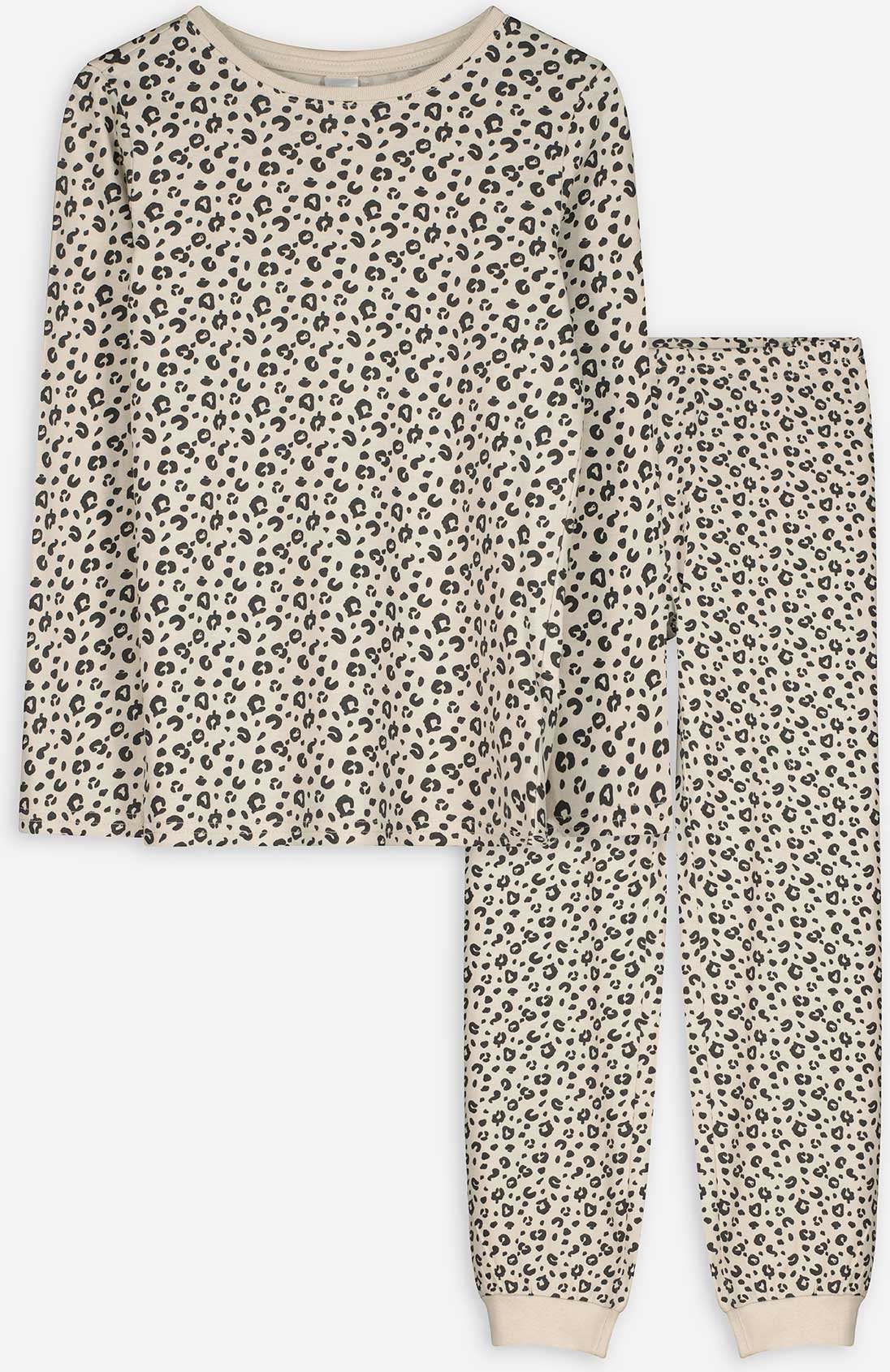 Thumbnail - Pyjama Set aus Sweatshirt und Hose - Leopardenmuster - weiß