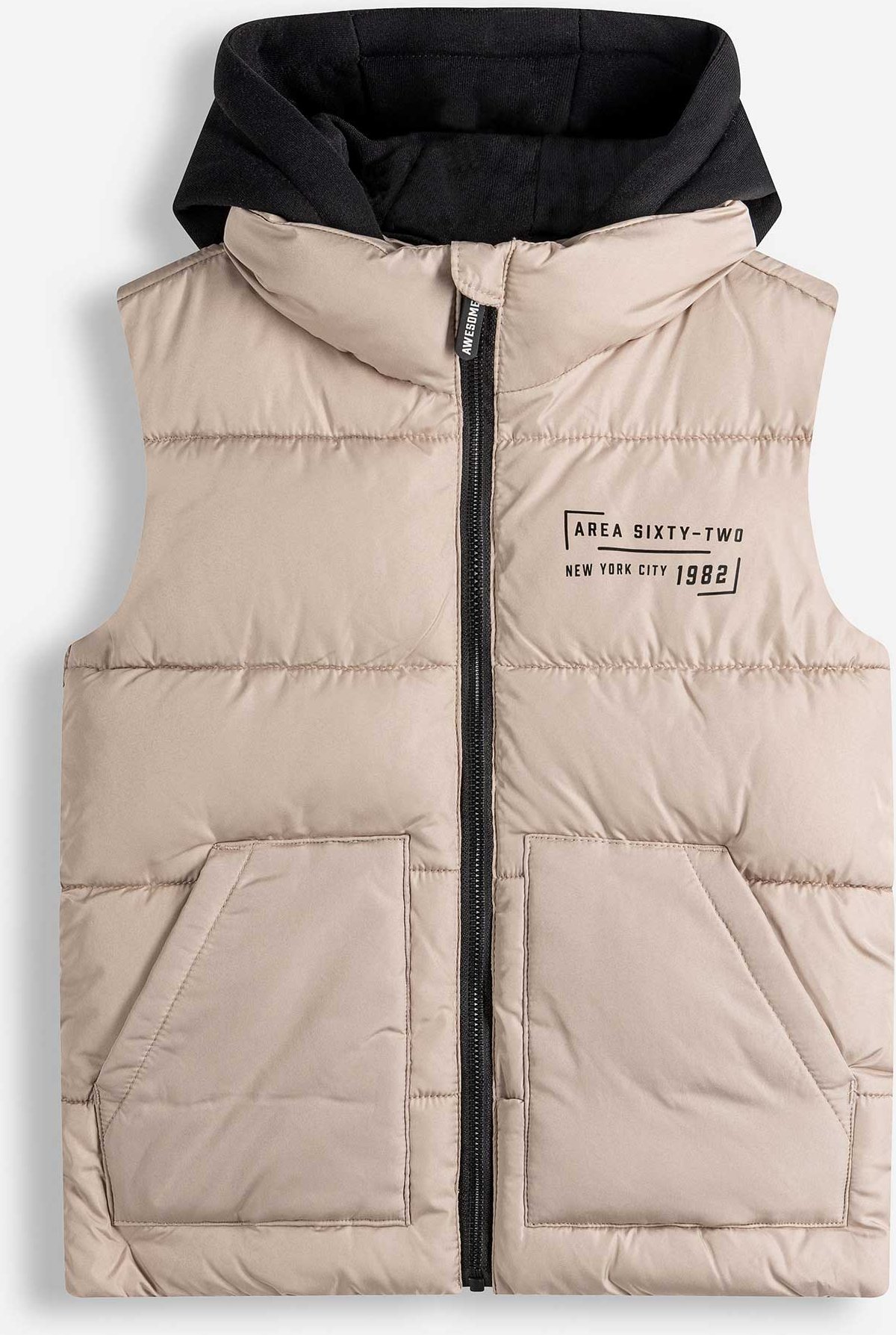 Steppweste - Abnehmbare Kapuze - beige