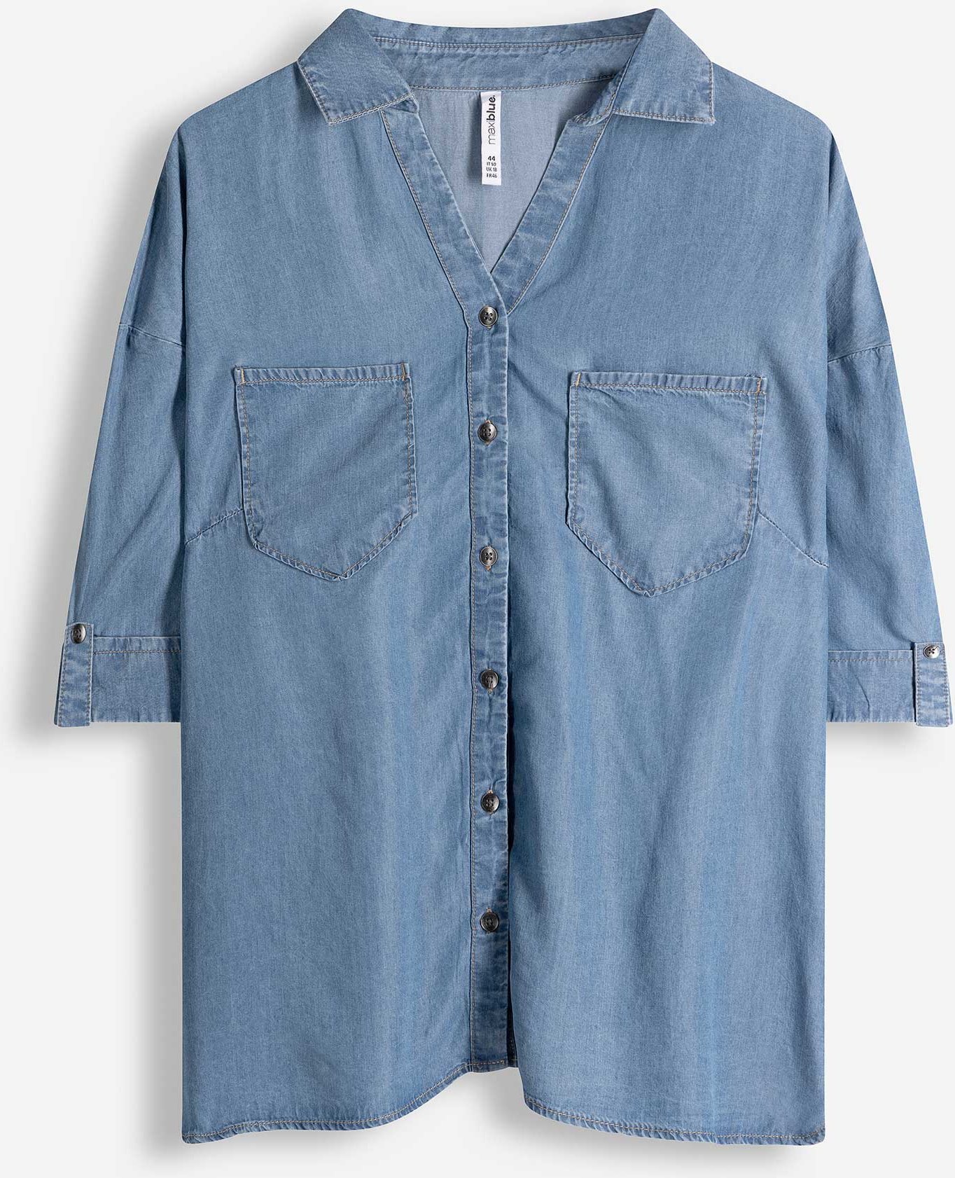 Bluse - Aufgesetze Taschen - hellblau