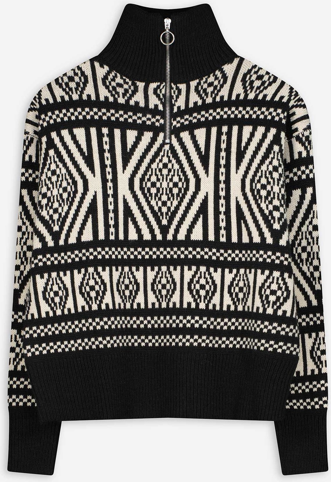 Strickpullover - Jacquard - schwarz