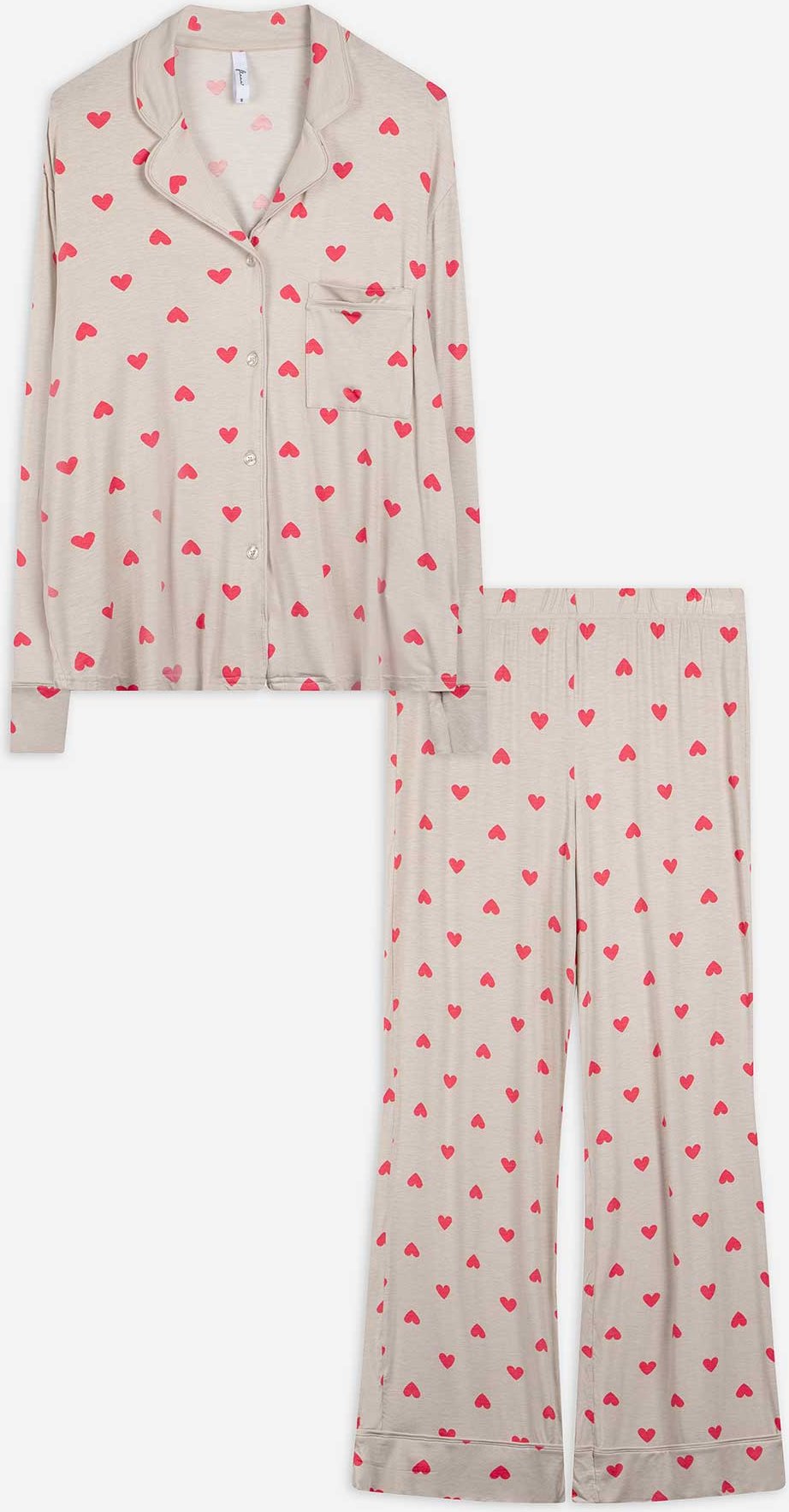 Pyjama Set aus Shirt und Hose - Viskose - beige