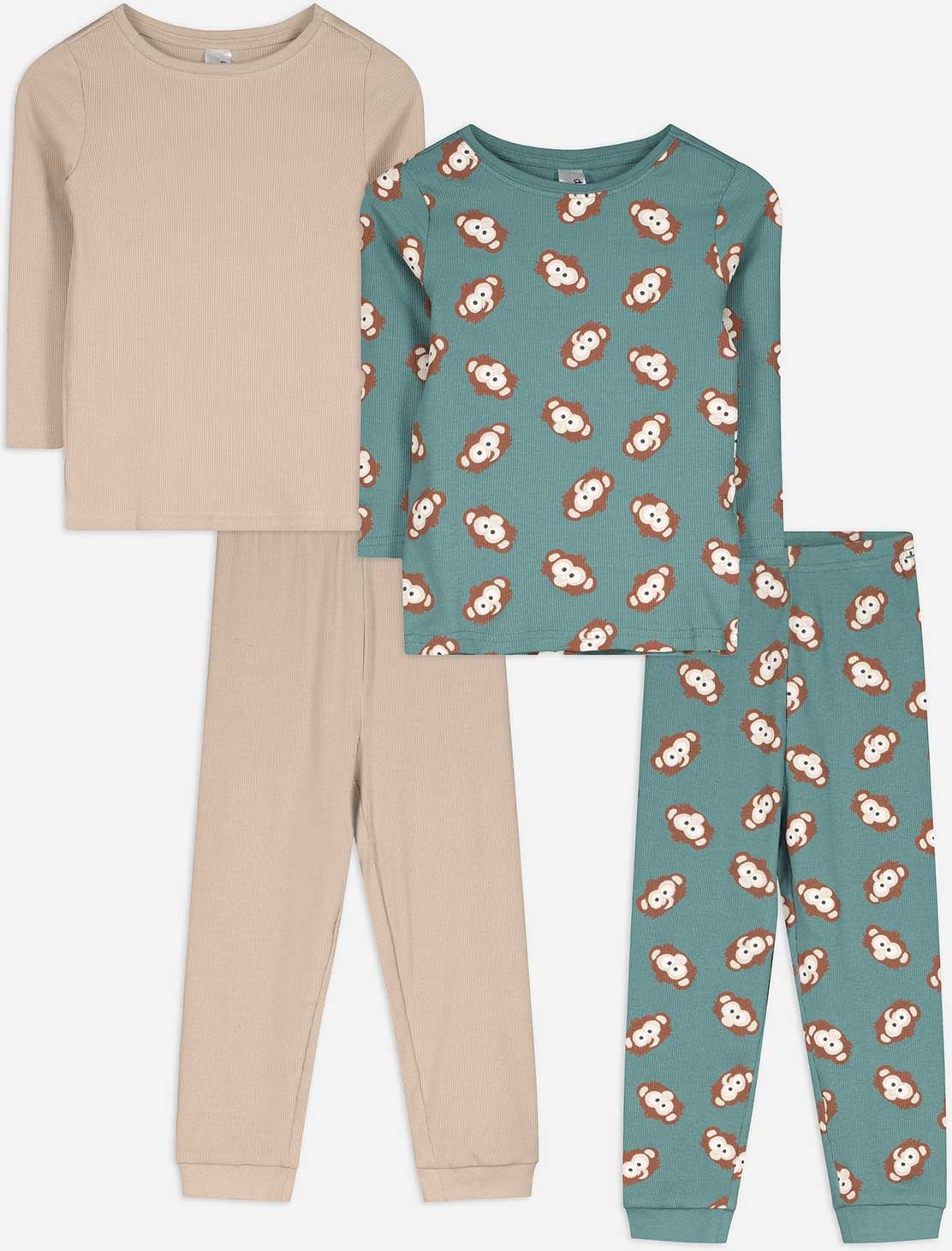 Pyjama Set aus Langarmshirt und Hose - 2er-Pack - bronzefarben