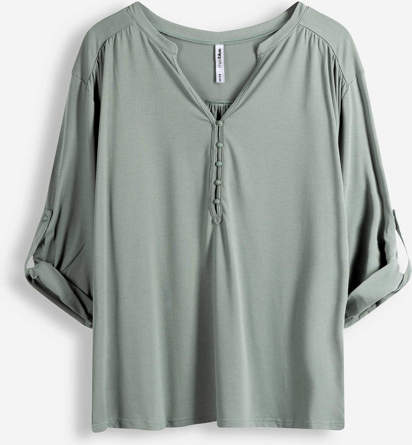 Bluse - Serafino-Ausschnitt - türkis