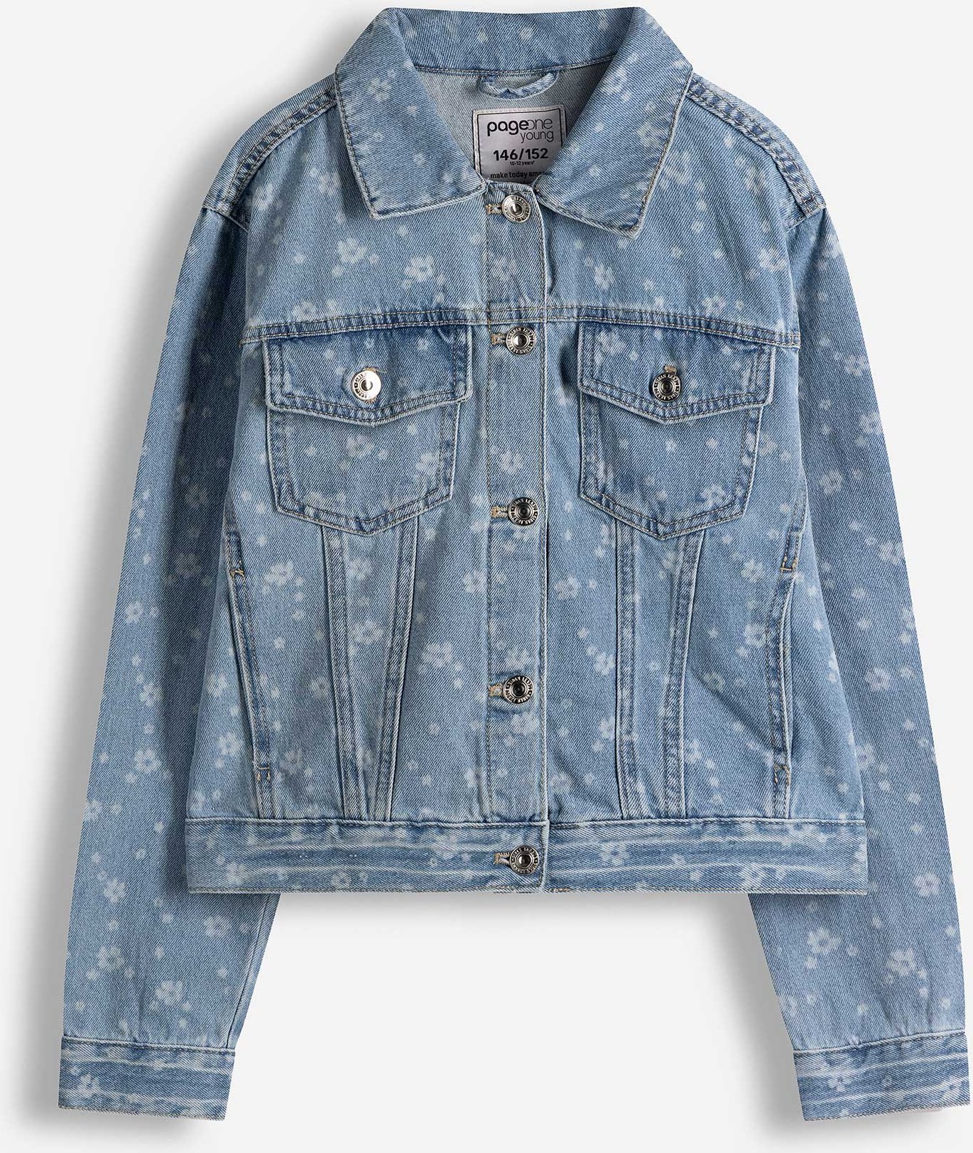 Jeansjacke - Allover-Print - hellblau