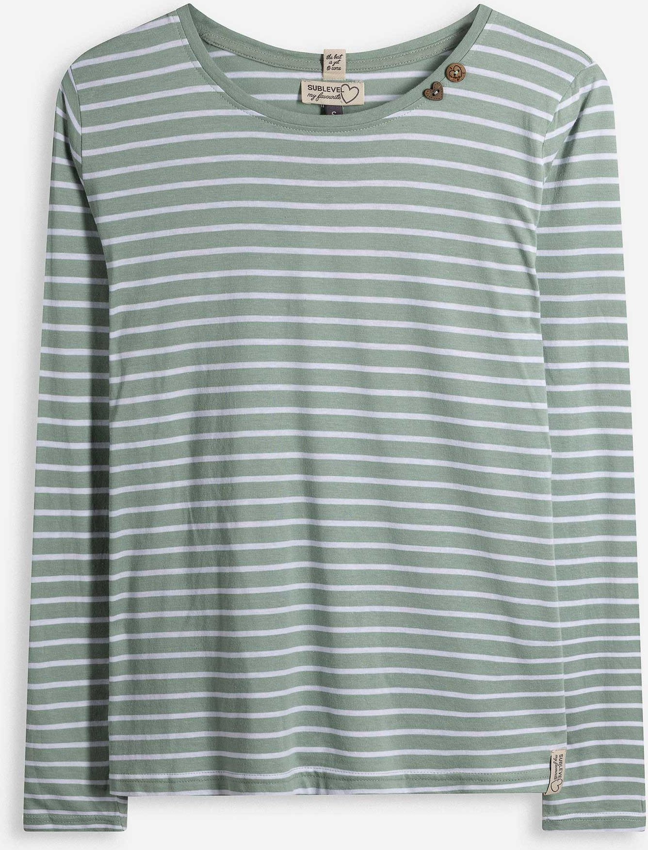 Langarmshirt - Zierknöpfe - hellgrün