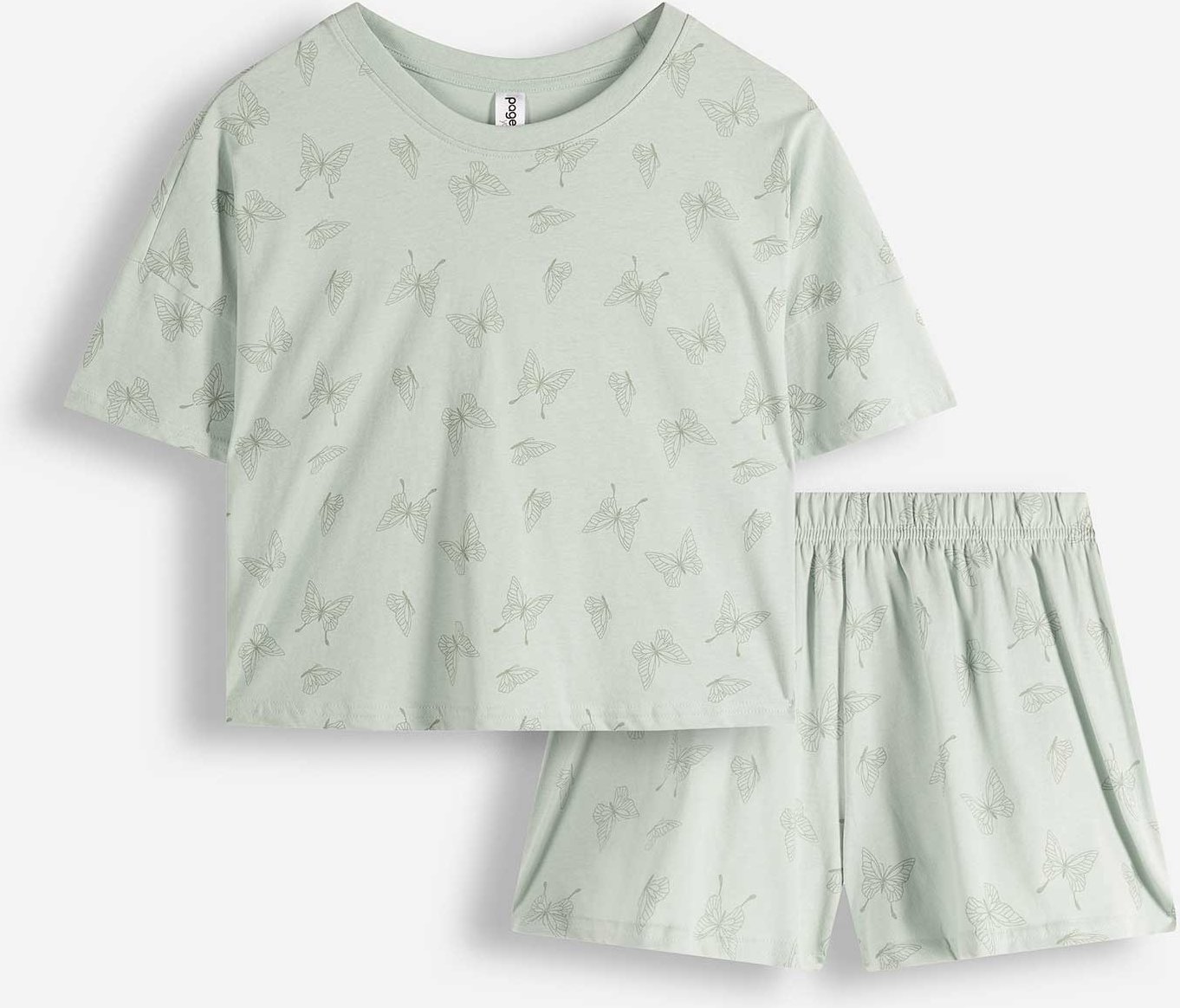 Pyjama Set aus Shirt und Shorts - Allover-Muster - hellgrün
