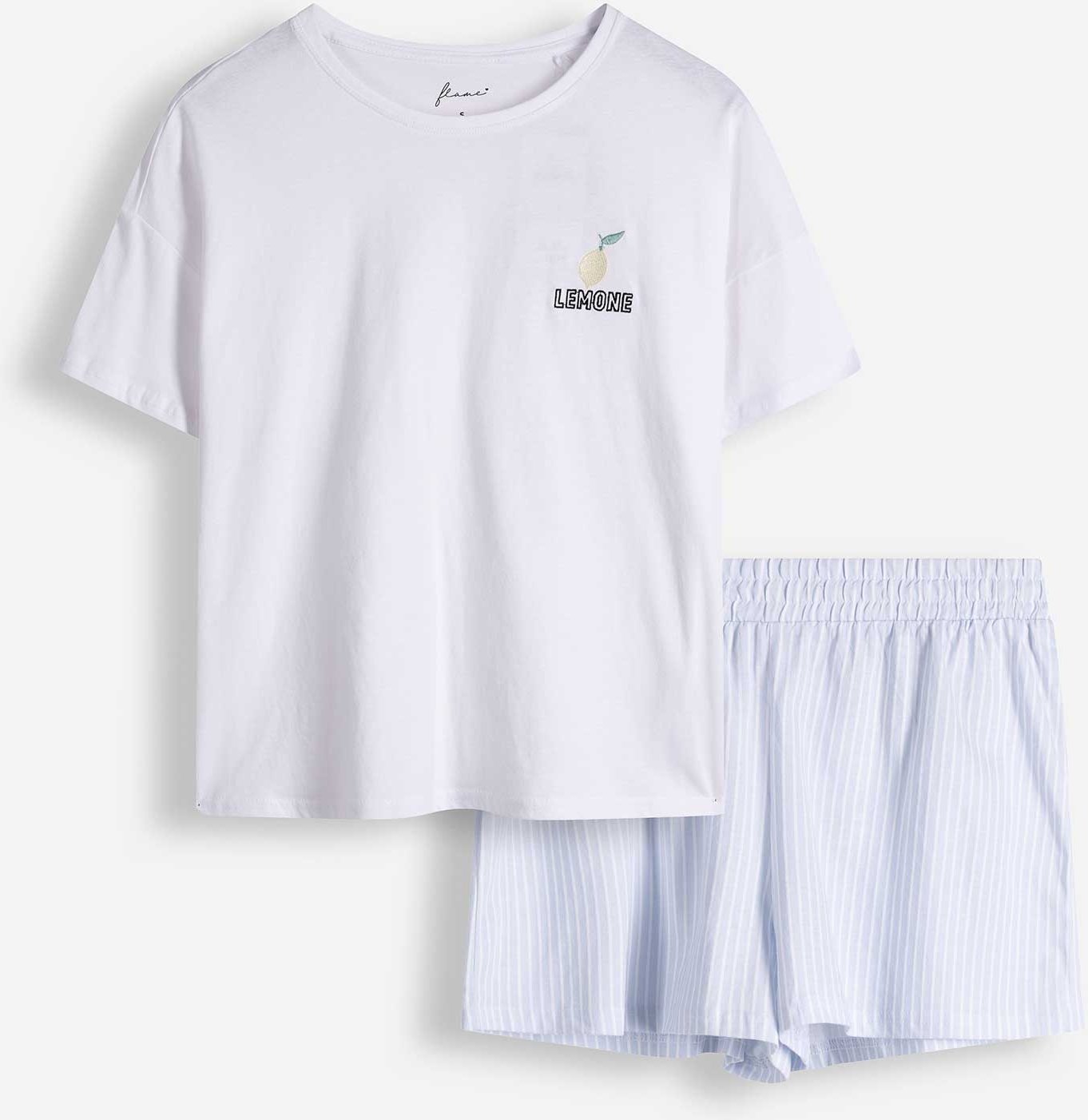 Pyjama Set aus Shirt und Shorts - Mustermix - weiß