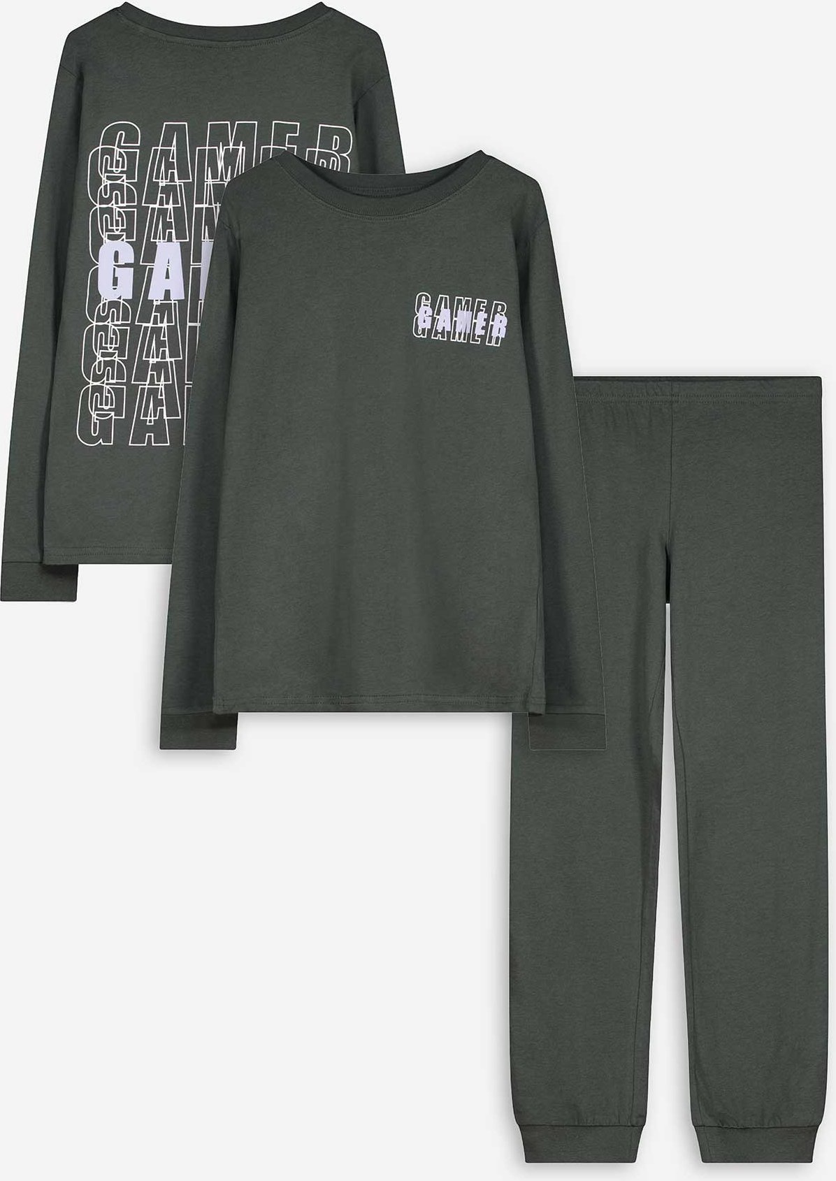 Thumbnail - Pyjama Set aus Shirt und Hose - 2er-Pack - dunkelgrau