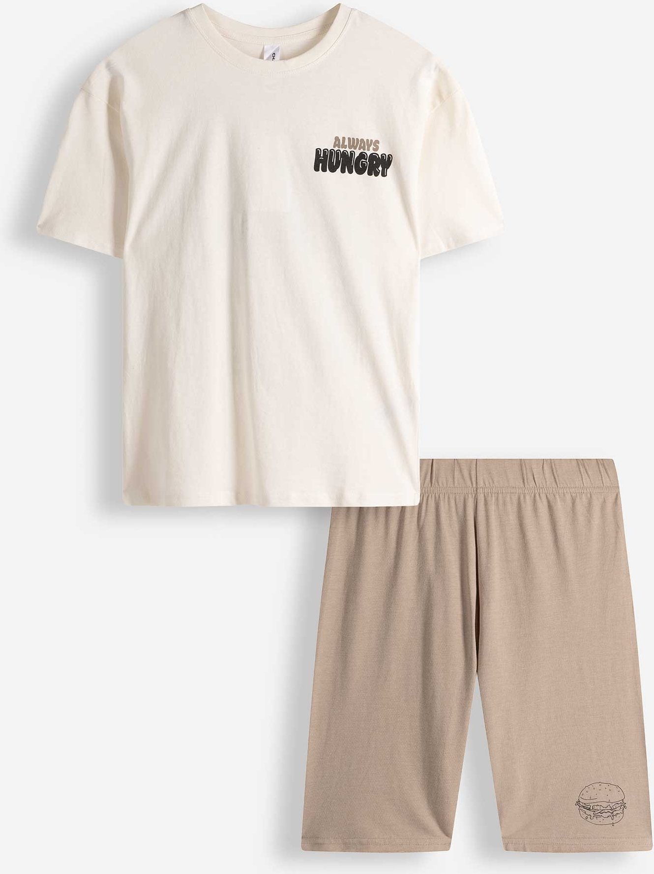 Pyjama Set aus Shirt und Shorts - Mustermix - bronzefarben
