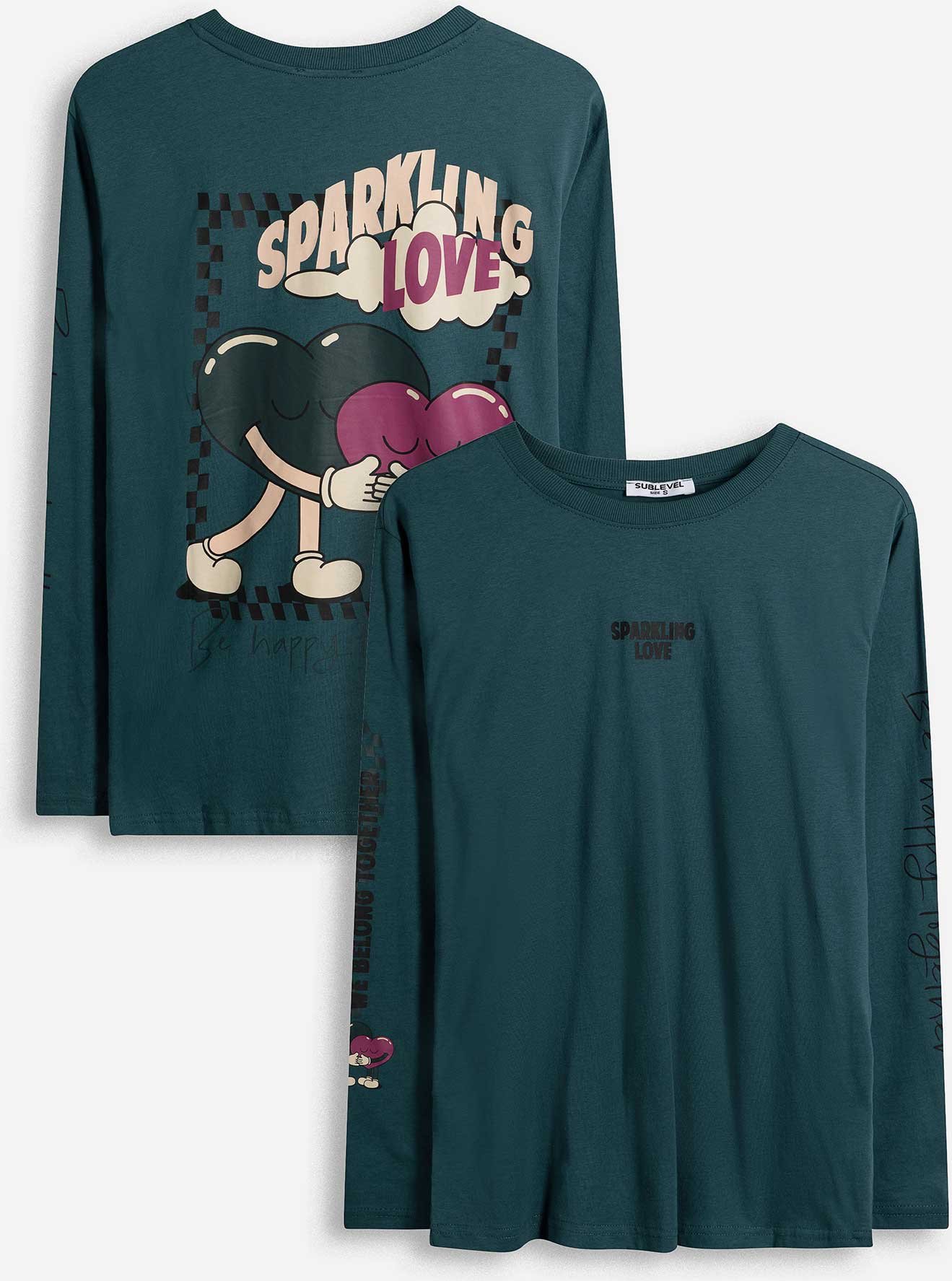 Langarmshirt - Rückenprint - türkis