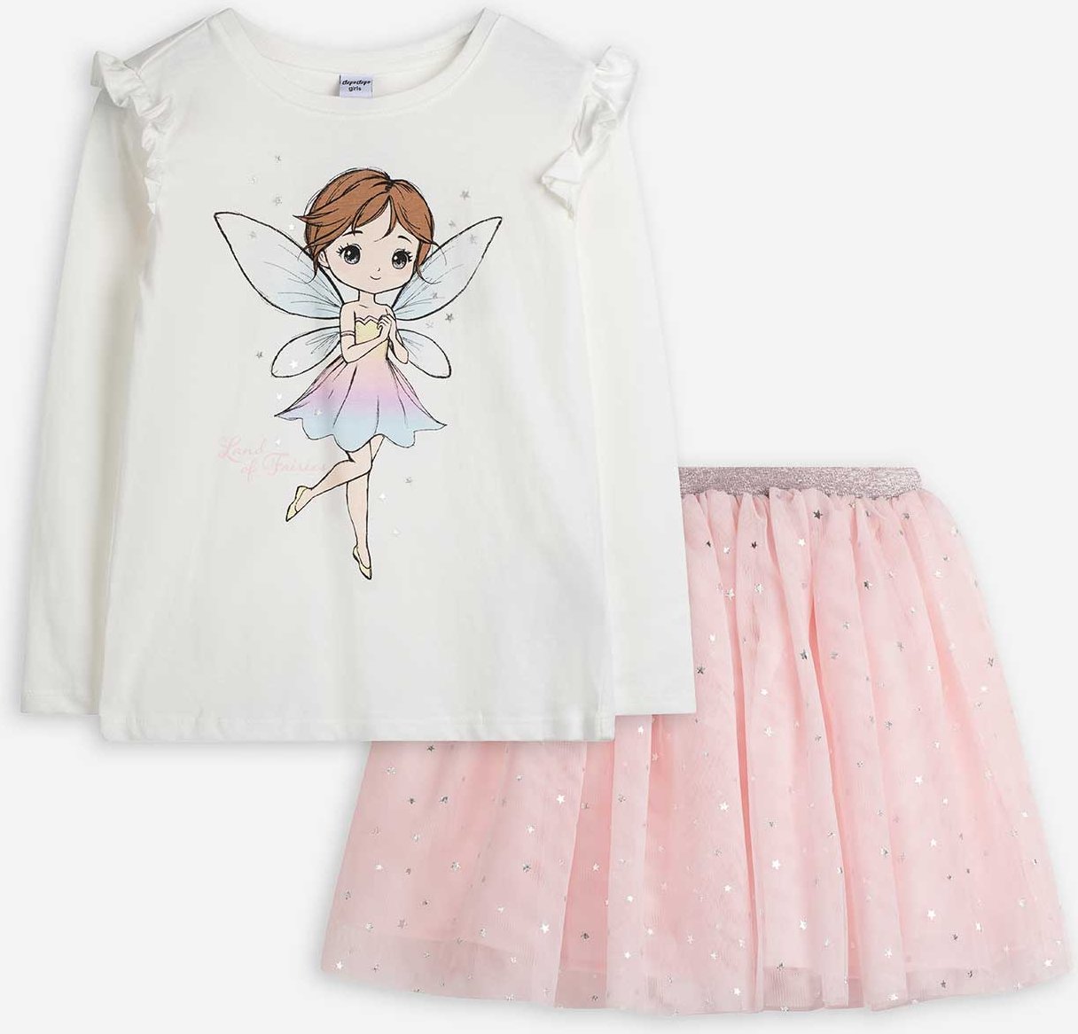 Set aus Shirt und Rock - Glitzerprint - weiß