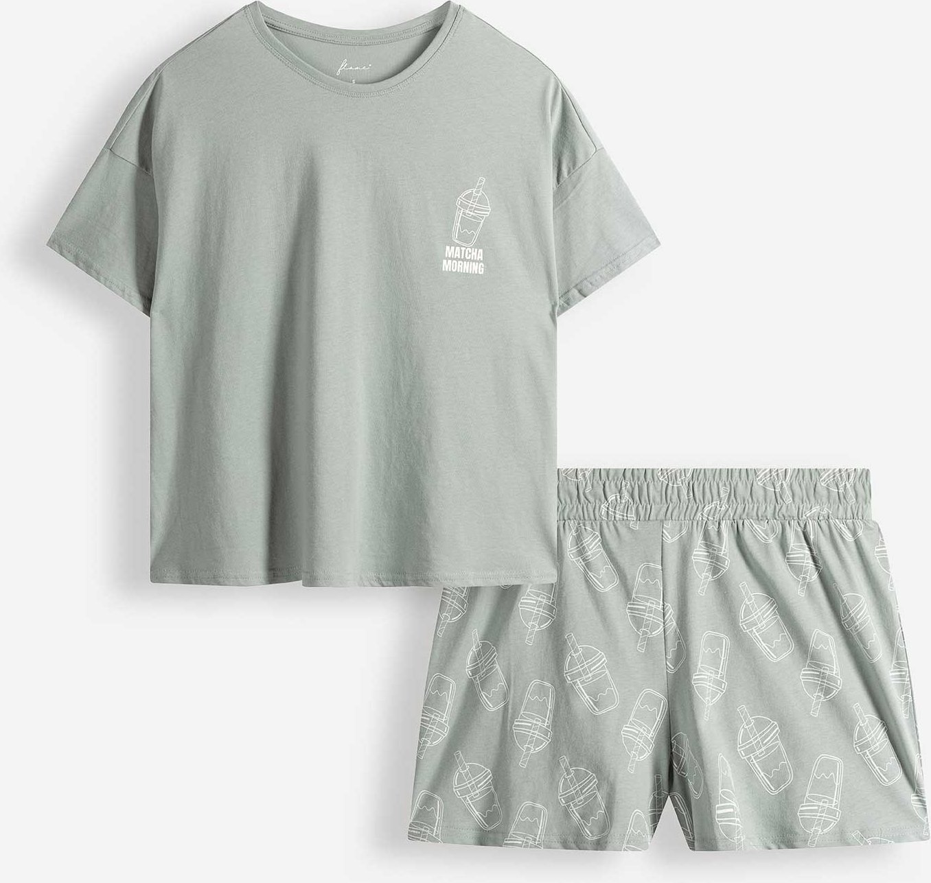 Pyjama Set aus Shirt und Shorts - Allover-Print - türkis
