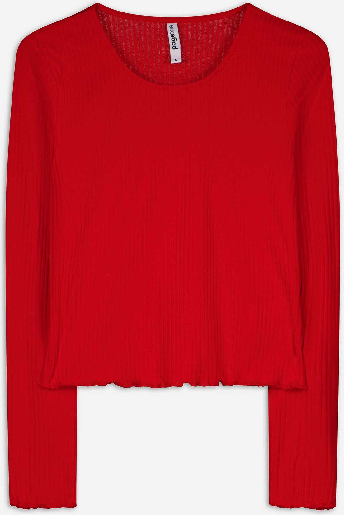 Thumbnail - Cropped Langarmshirt - Rippenstruktur - rot