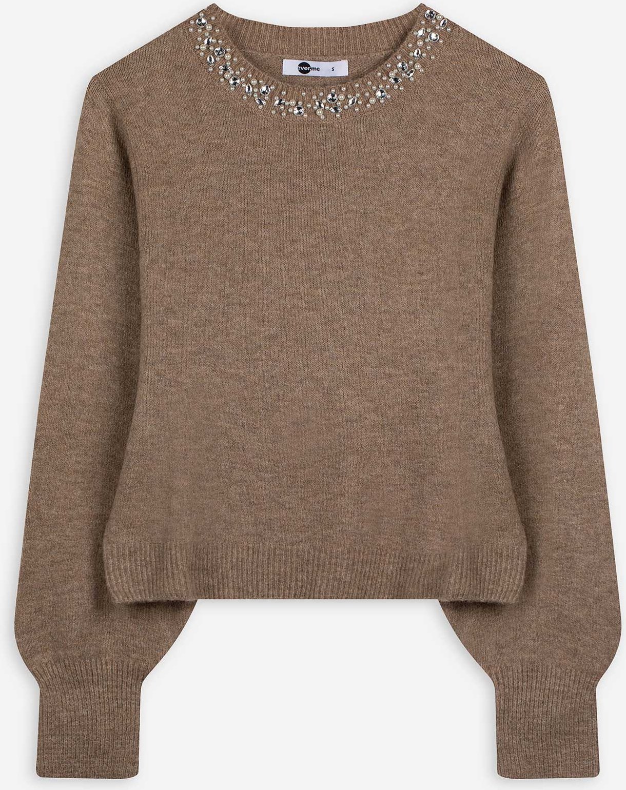 Strickpullover - Ziersteine - beige