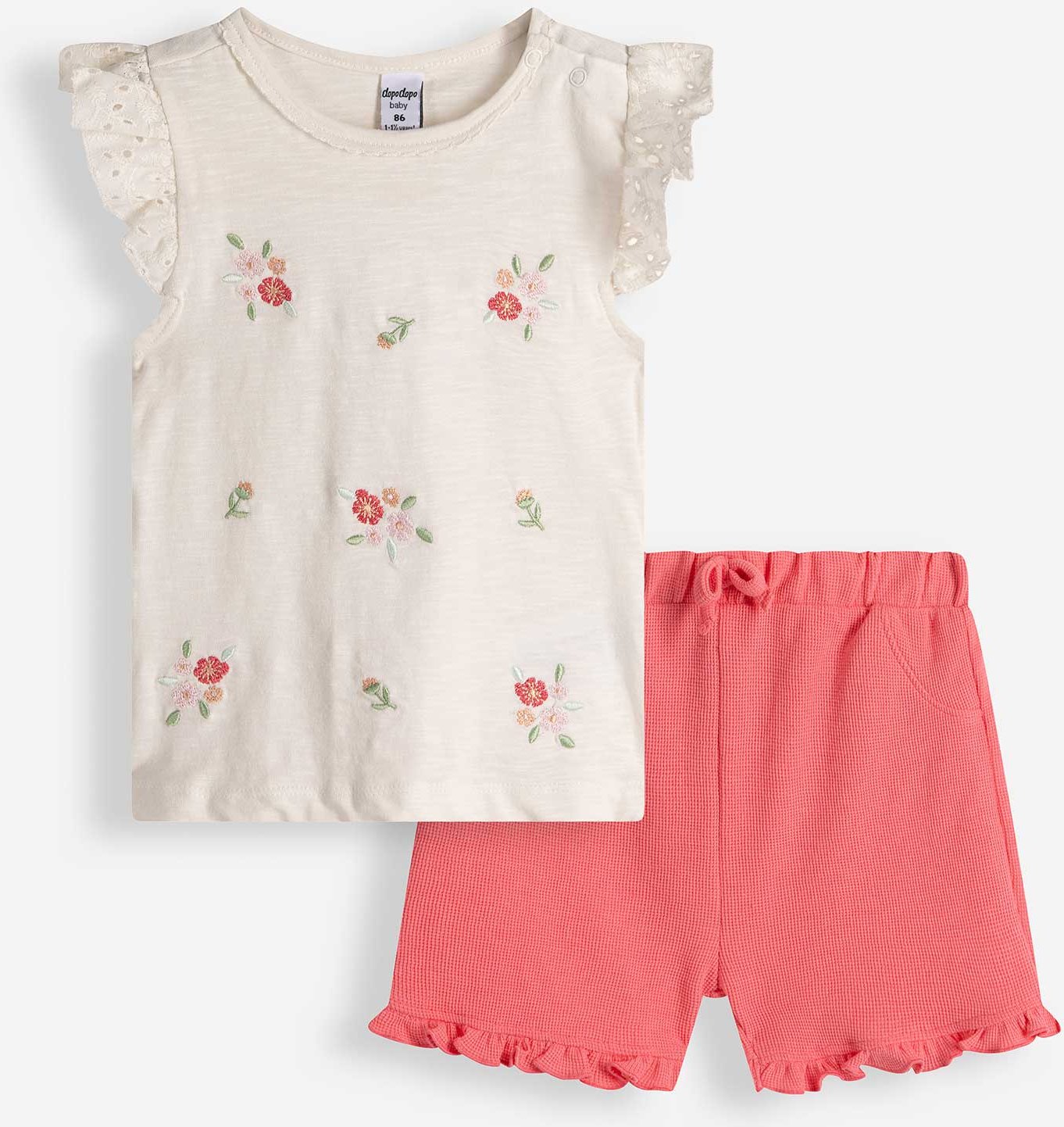 Set aus T-Shirt und Hose - Waffelstruktur - weiß